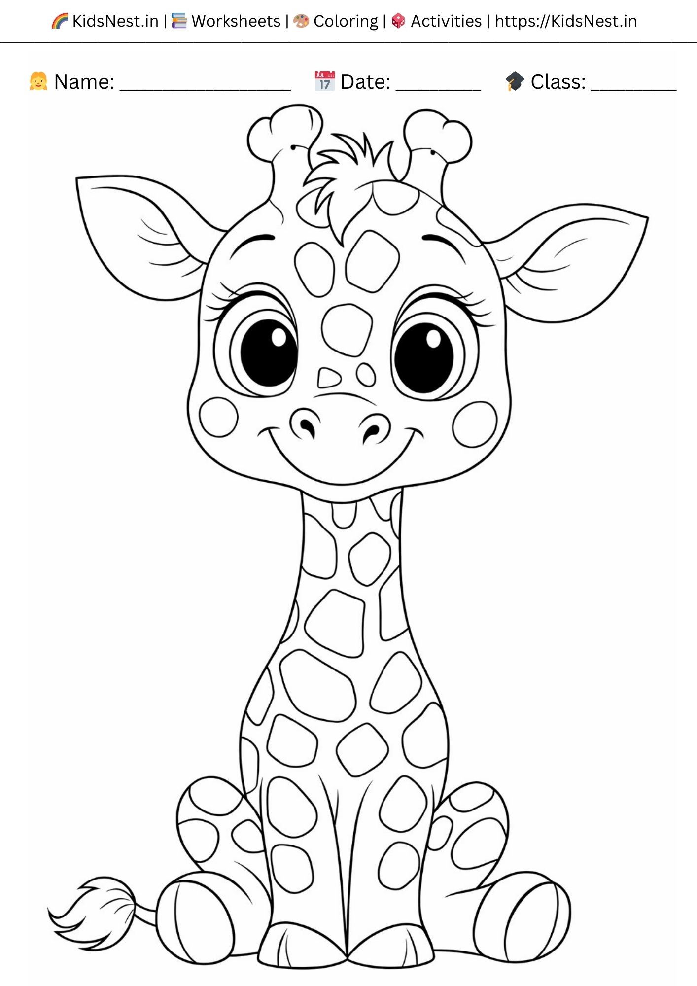 Cute Giraffe Coloring Page for Kids | Free Printable Fun