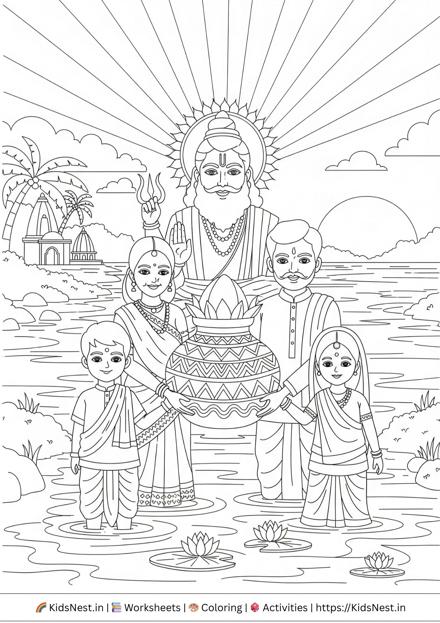 Chhath Puja Coloring Page for Kids - Free Printable