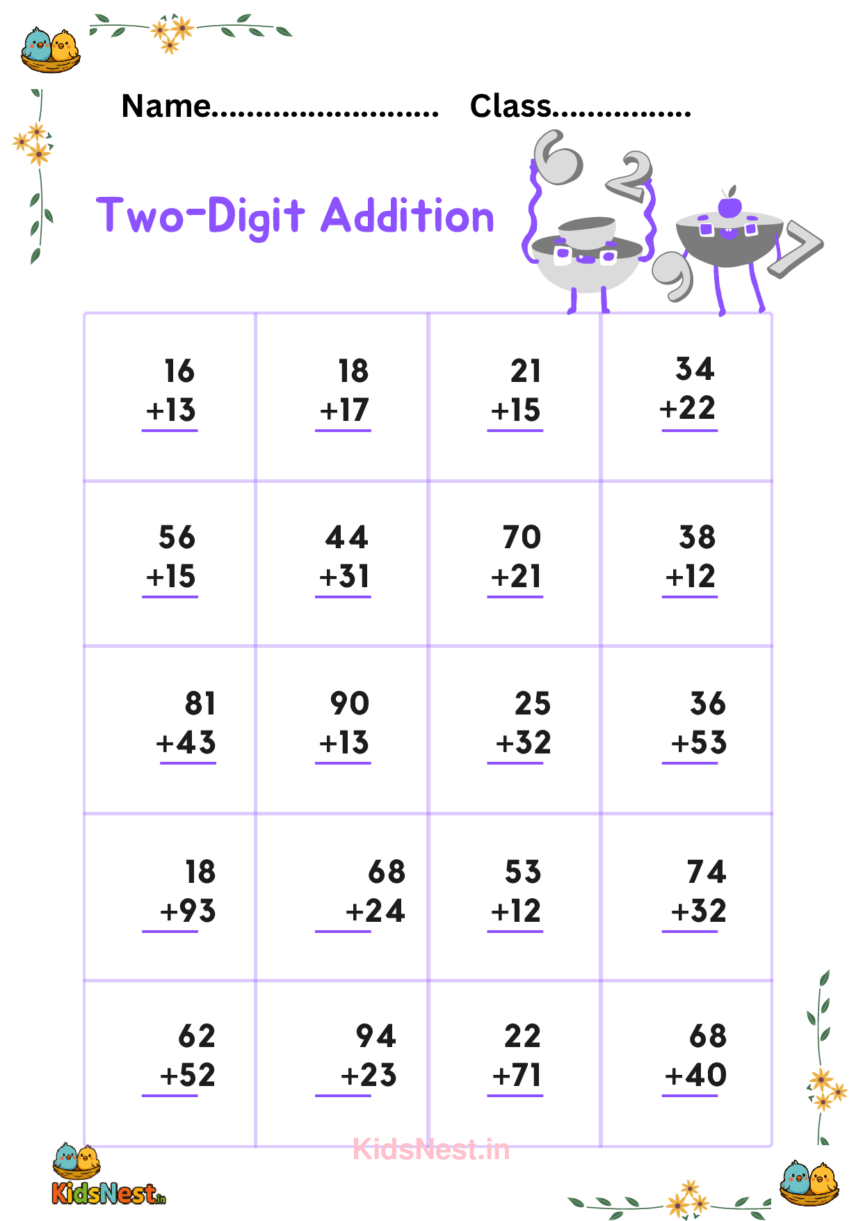 Two-Digit Addition Worksheets | Math Activities for Kids cover