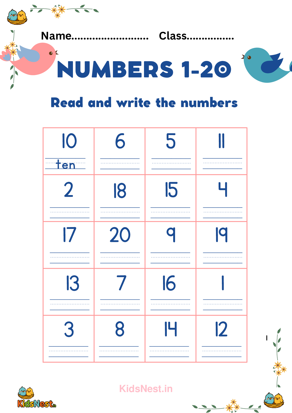 Number Names 1-20 Worksheets | Free Printable Activities cover