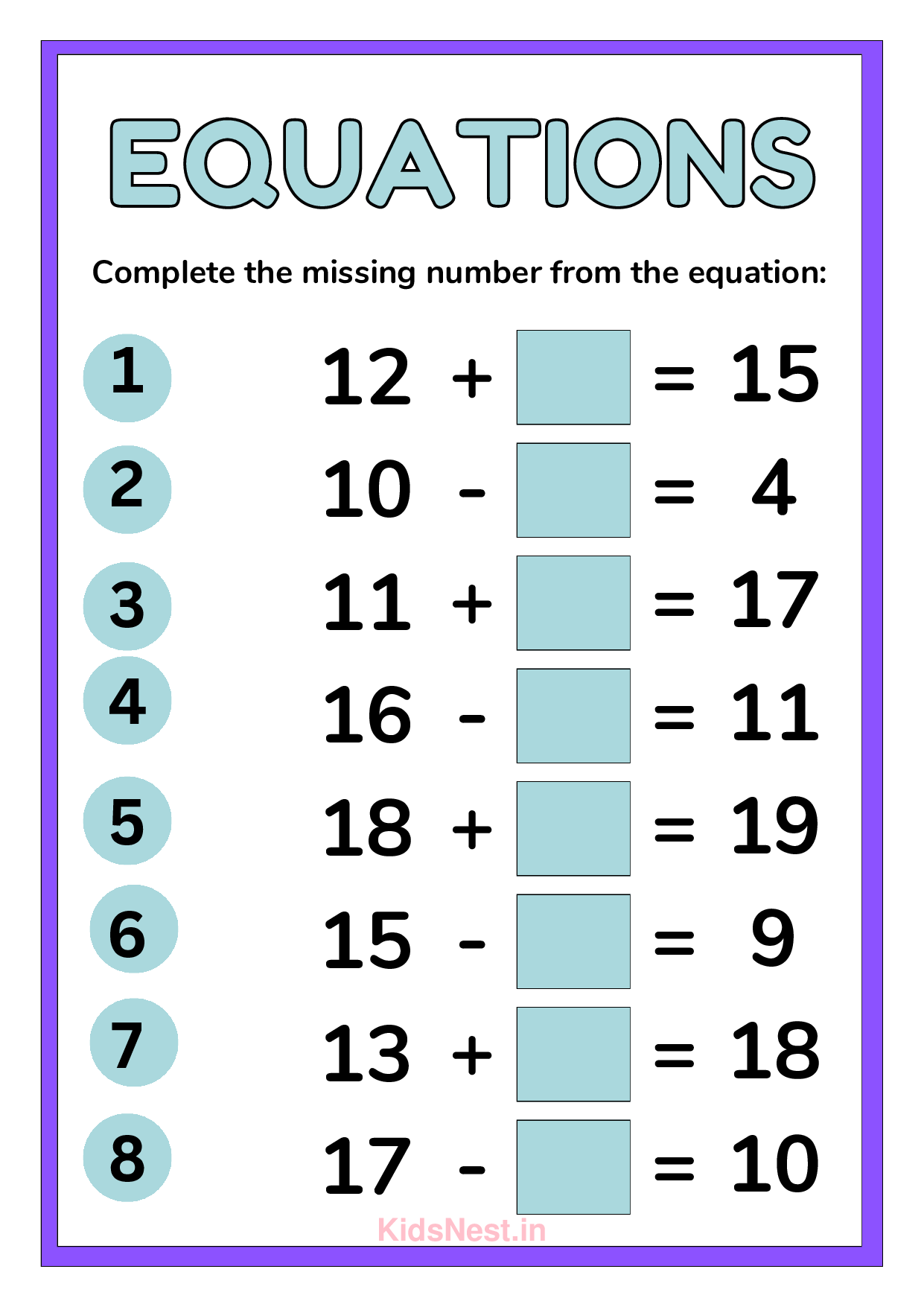 Fun Math Equation Worksheets & Printable Activities for Kids cover