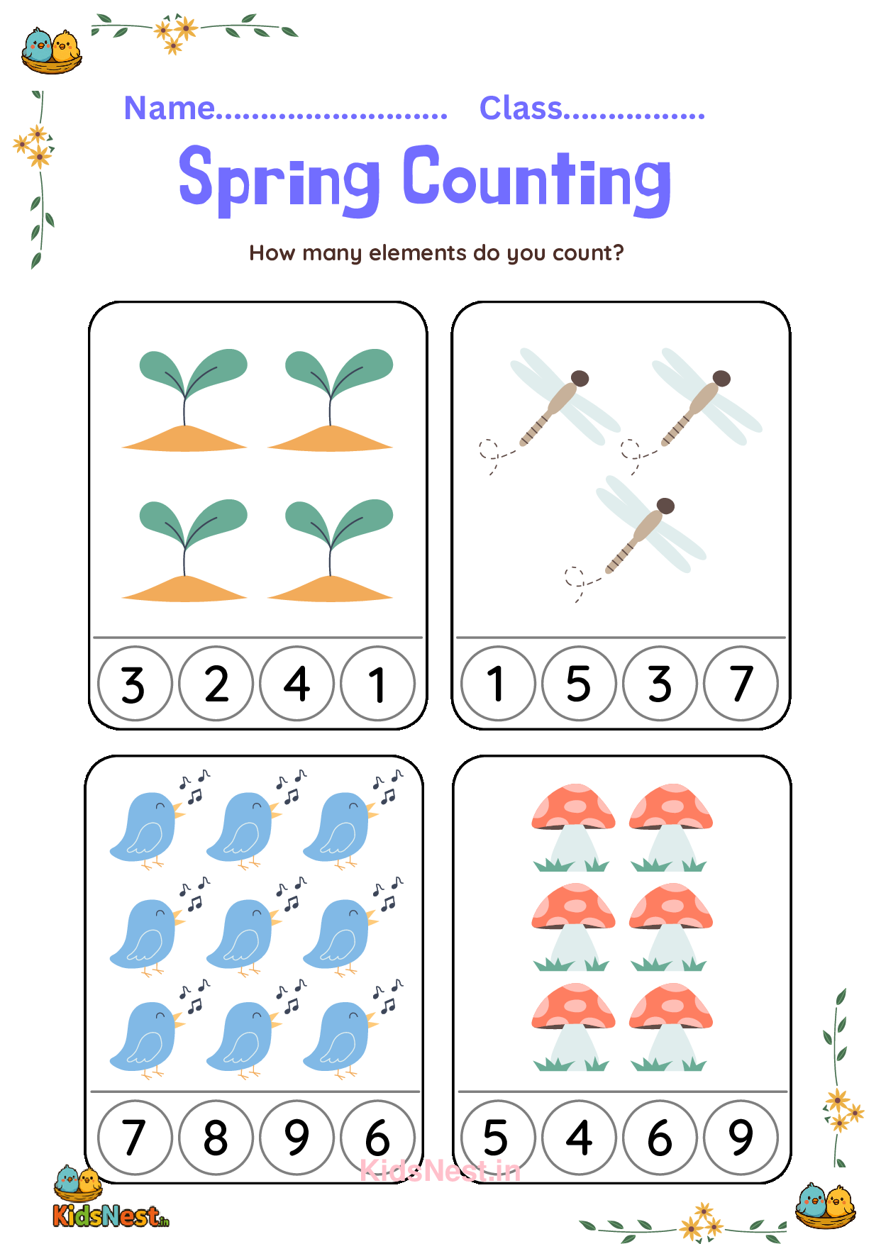 Printable Spring Counting Worksheets | Kids Educational Activity