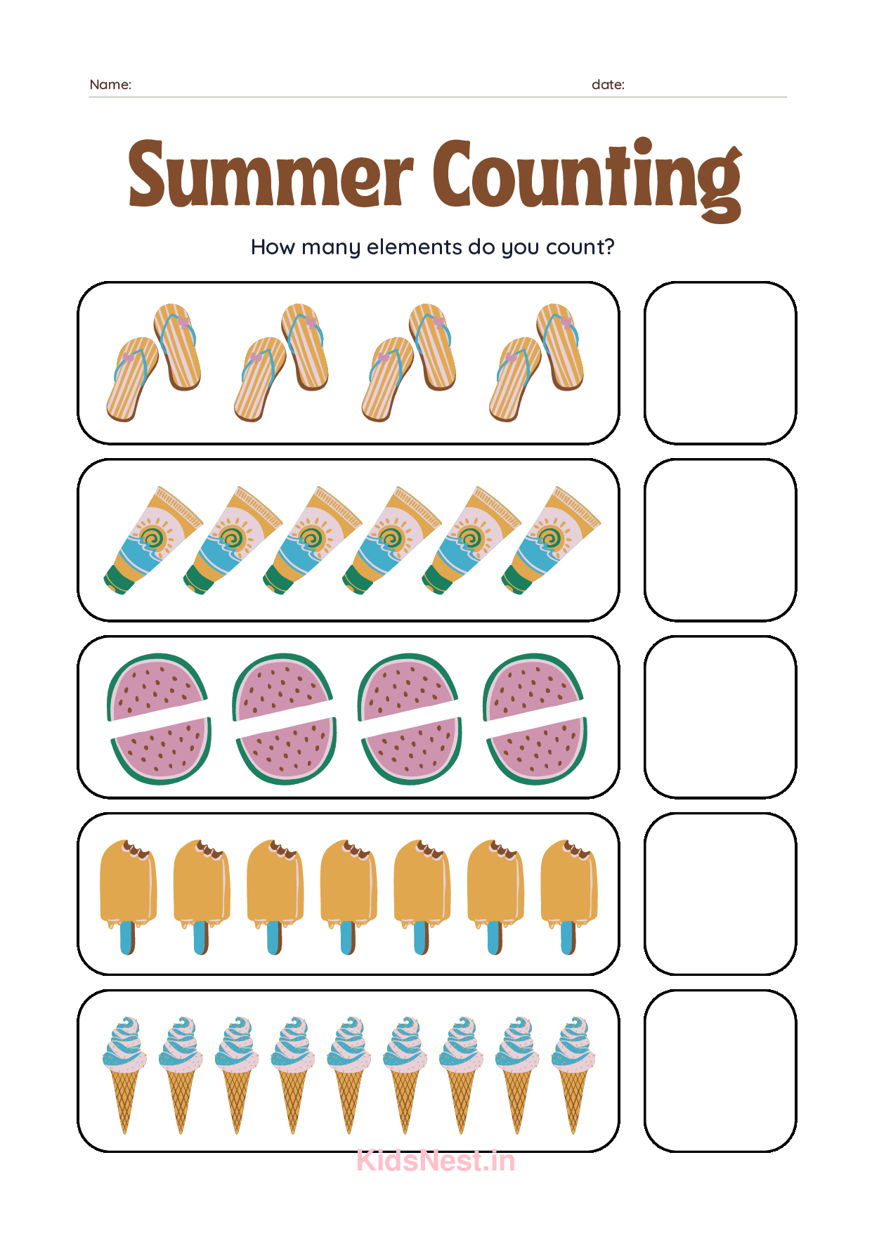 Summer Counting 1-10 Worksheets | Printable Kids Activities