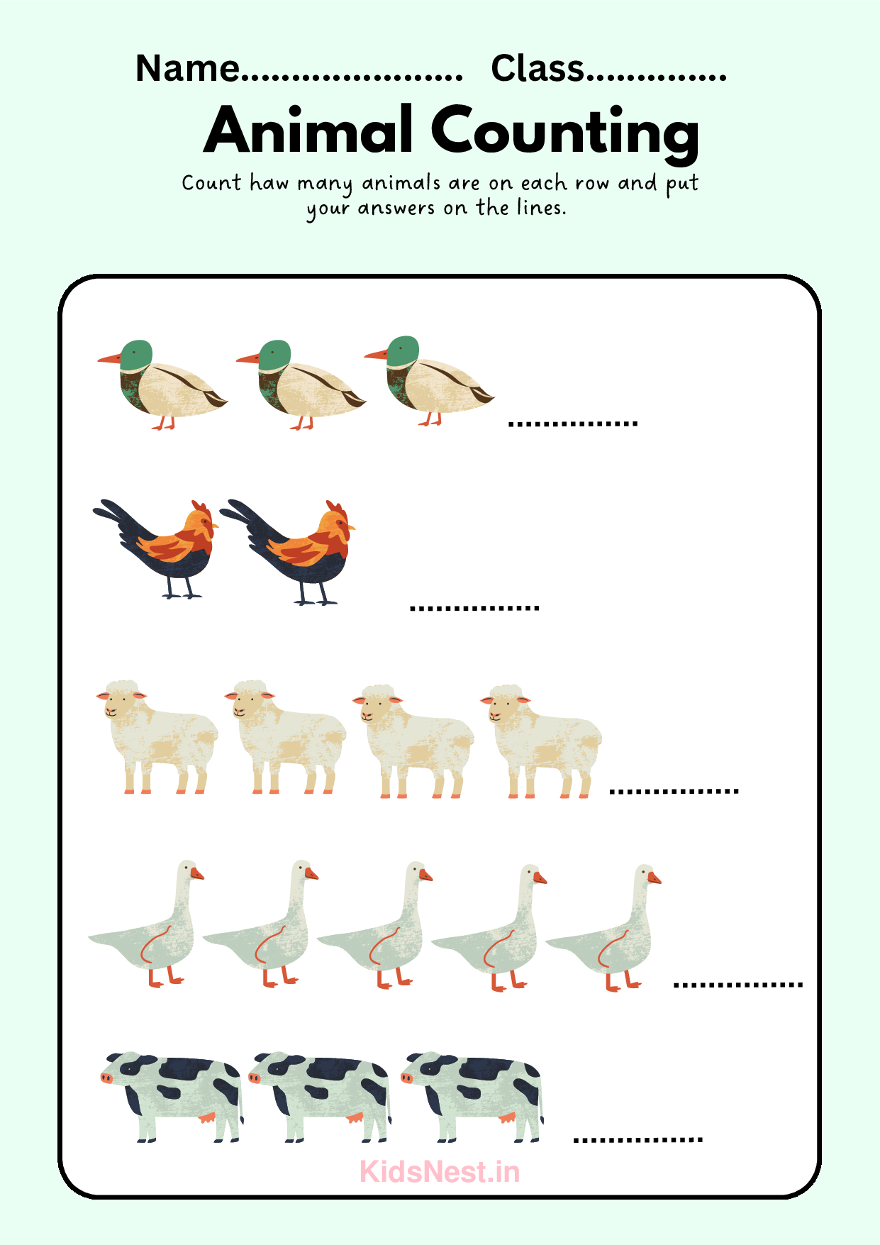 Animal Counting Worksheets | Printable Kids Activities cover