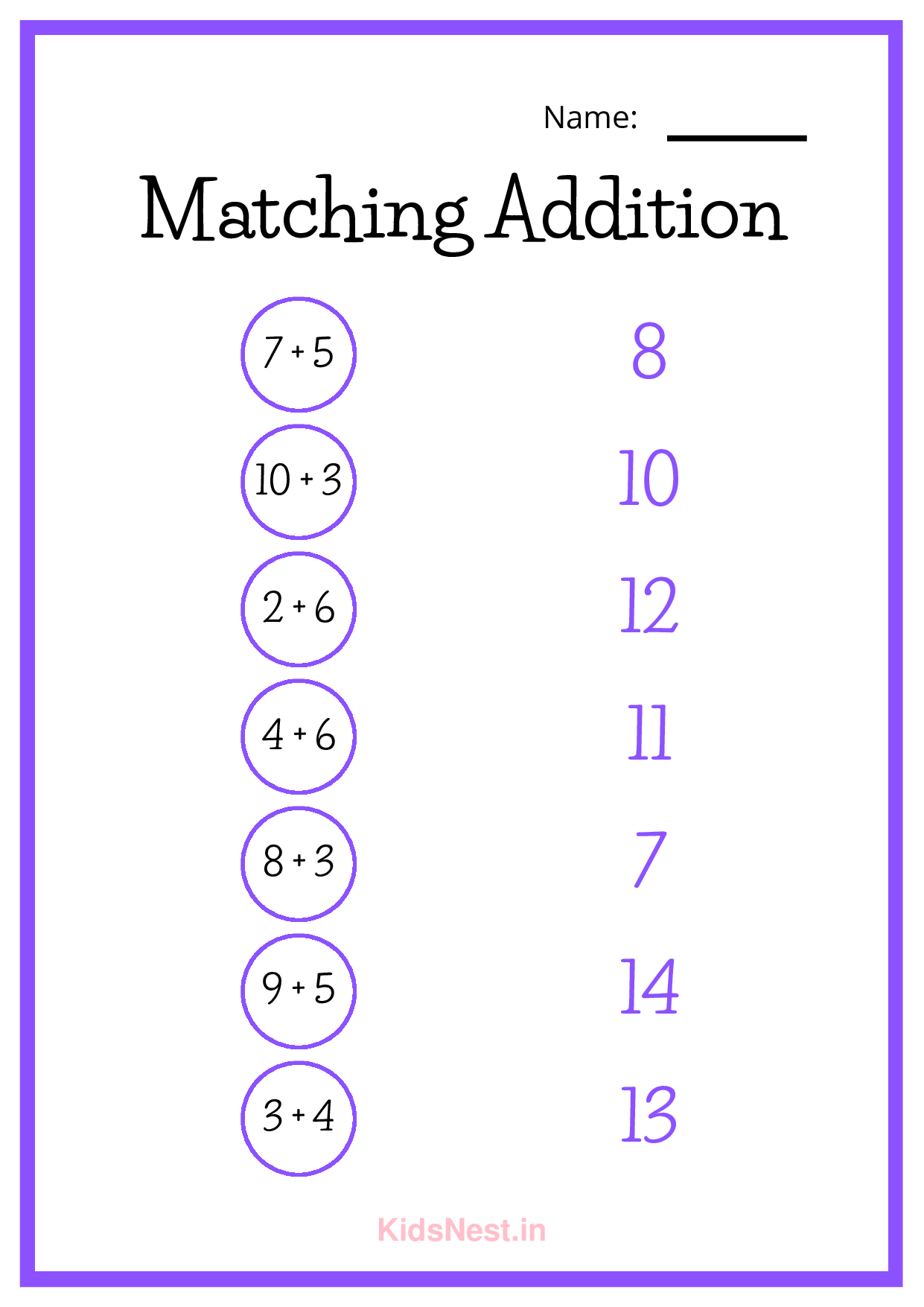 Matching Addition Worksheet | Printable Math Activity for Kids cover