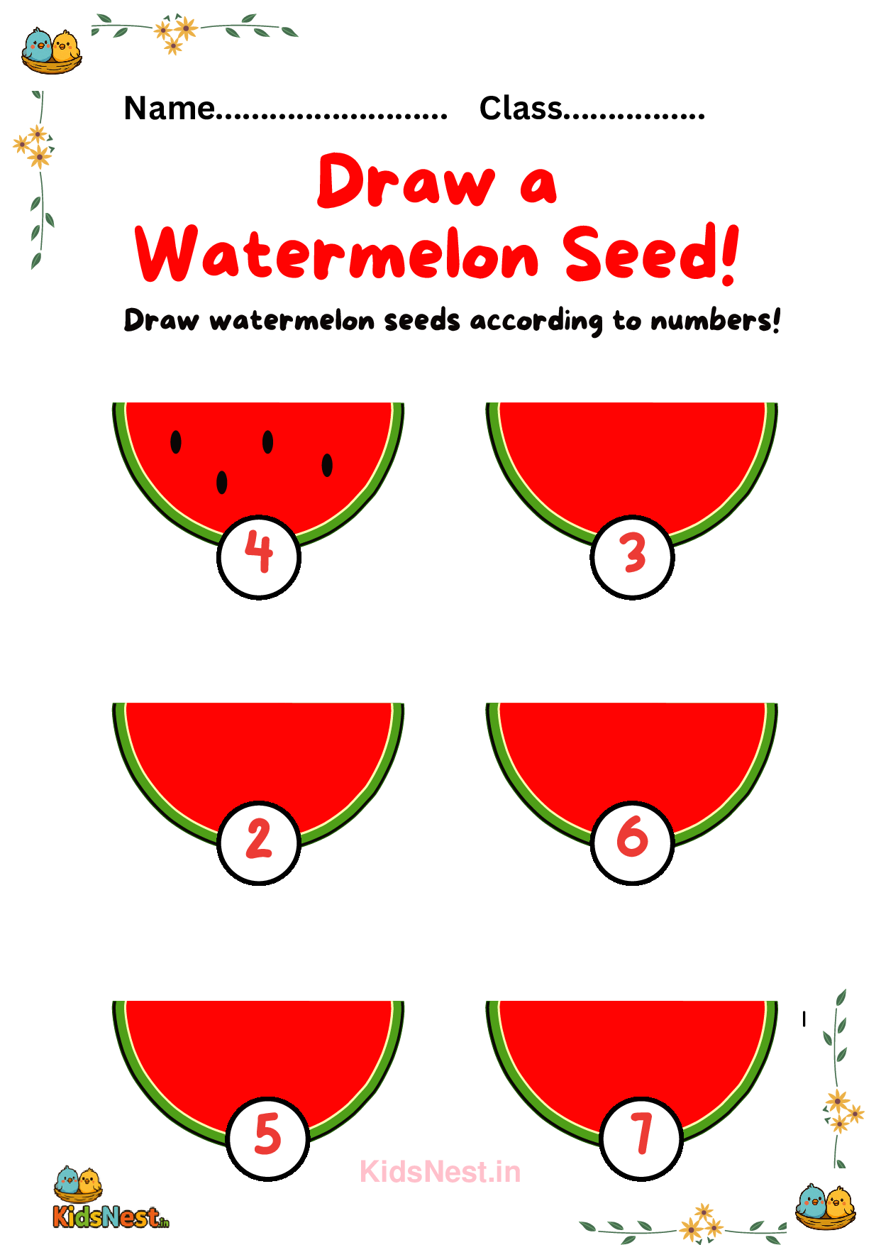 Kids Watermelon Seed Drawing Worksheet | Printable Activity