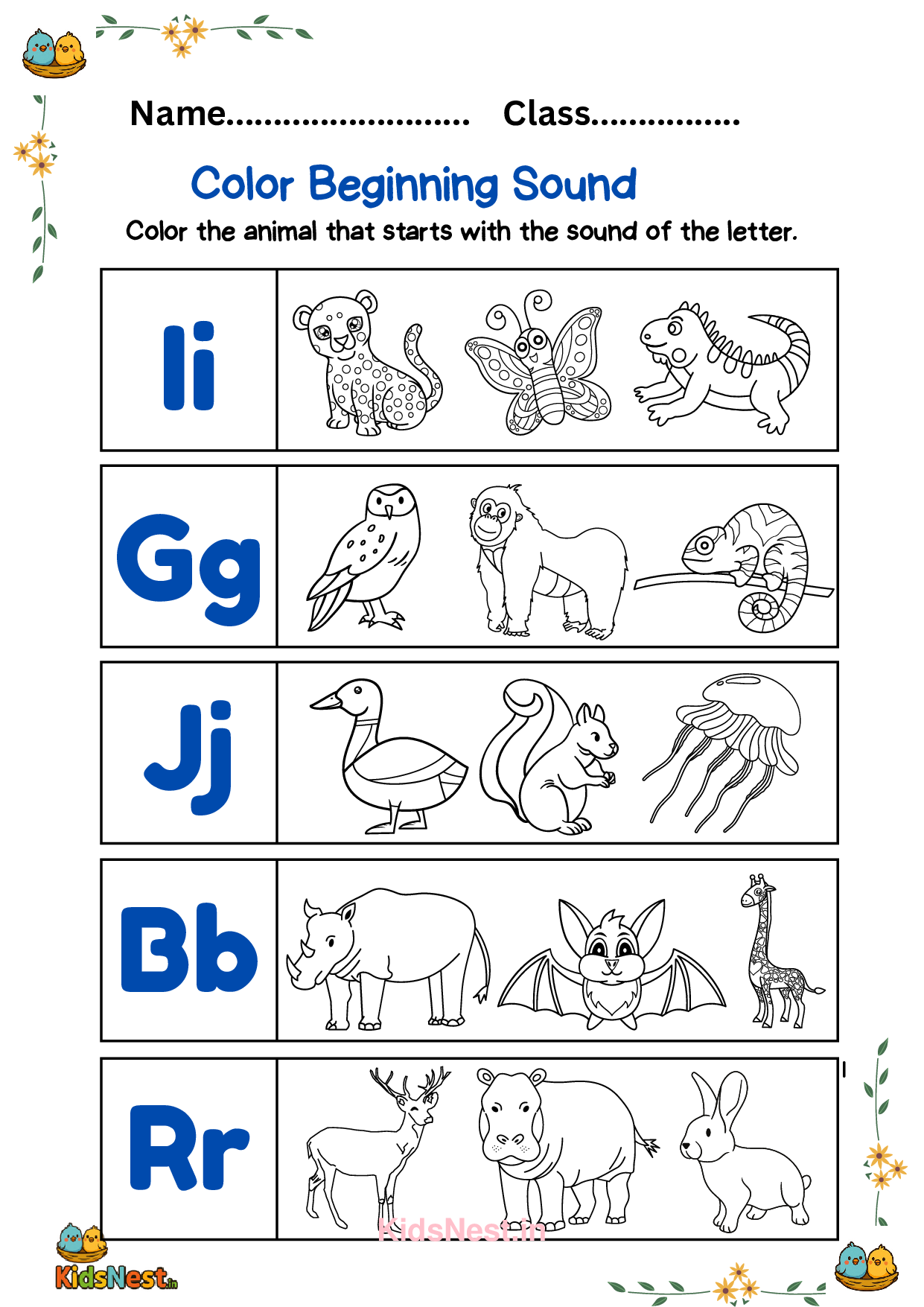 Beginning Sound Coloring Pages | Printable Phonics Activity