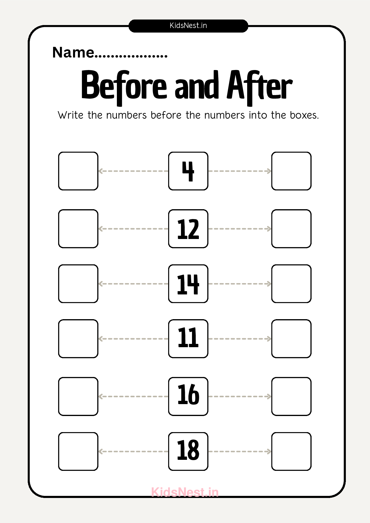 Before & After Numbers 1-20 Worksheet | Printable Math Activity