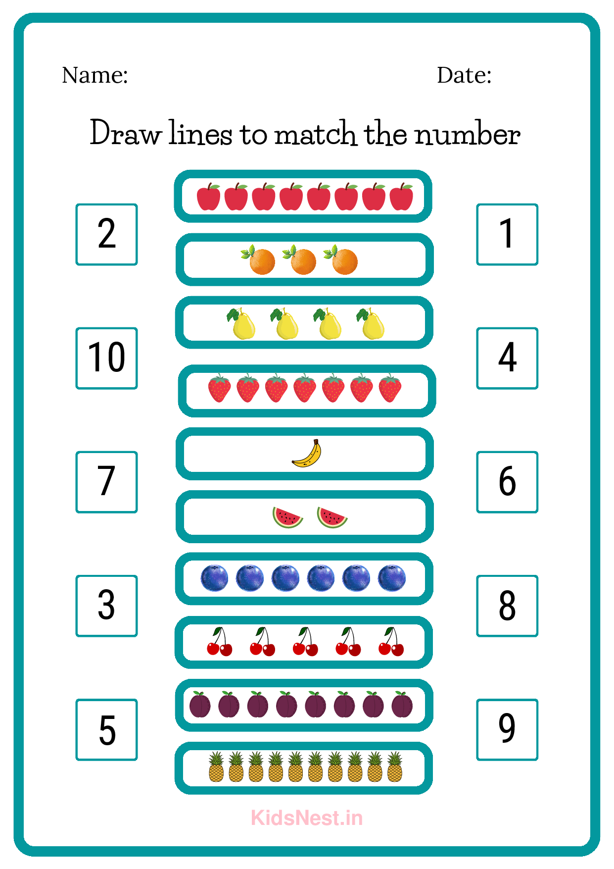Printable Fruits Matching Activity for Kids & Preschoolers