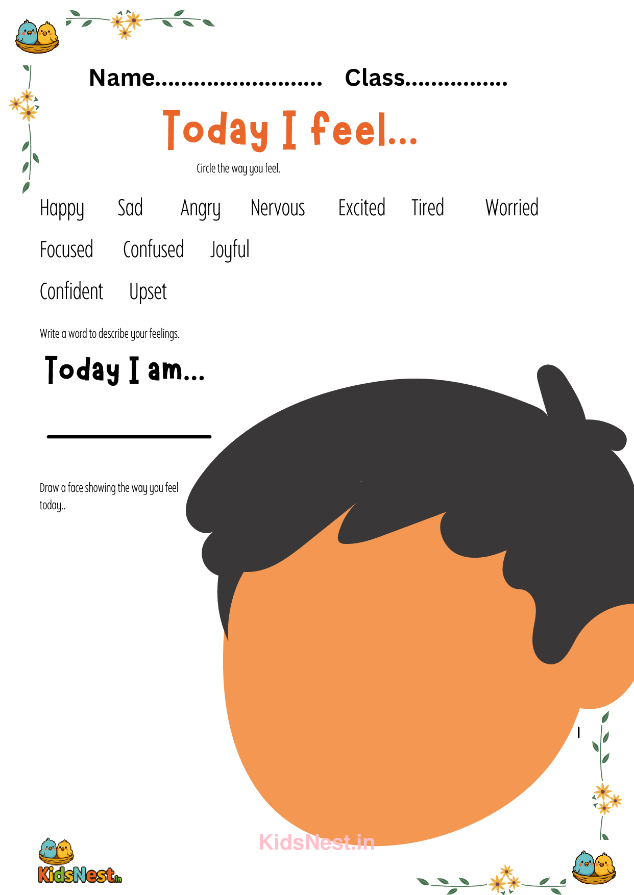 Today I Feel: Printable Kids Feelings & Emotions Worksheet