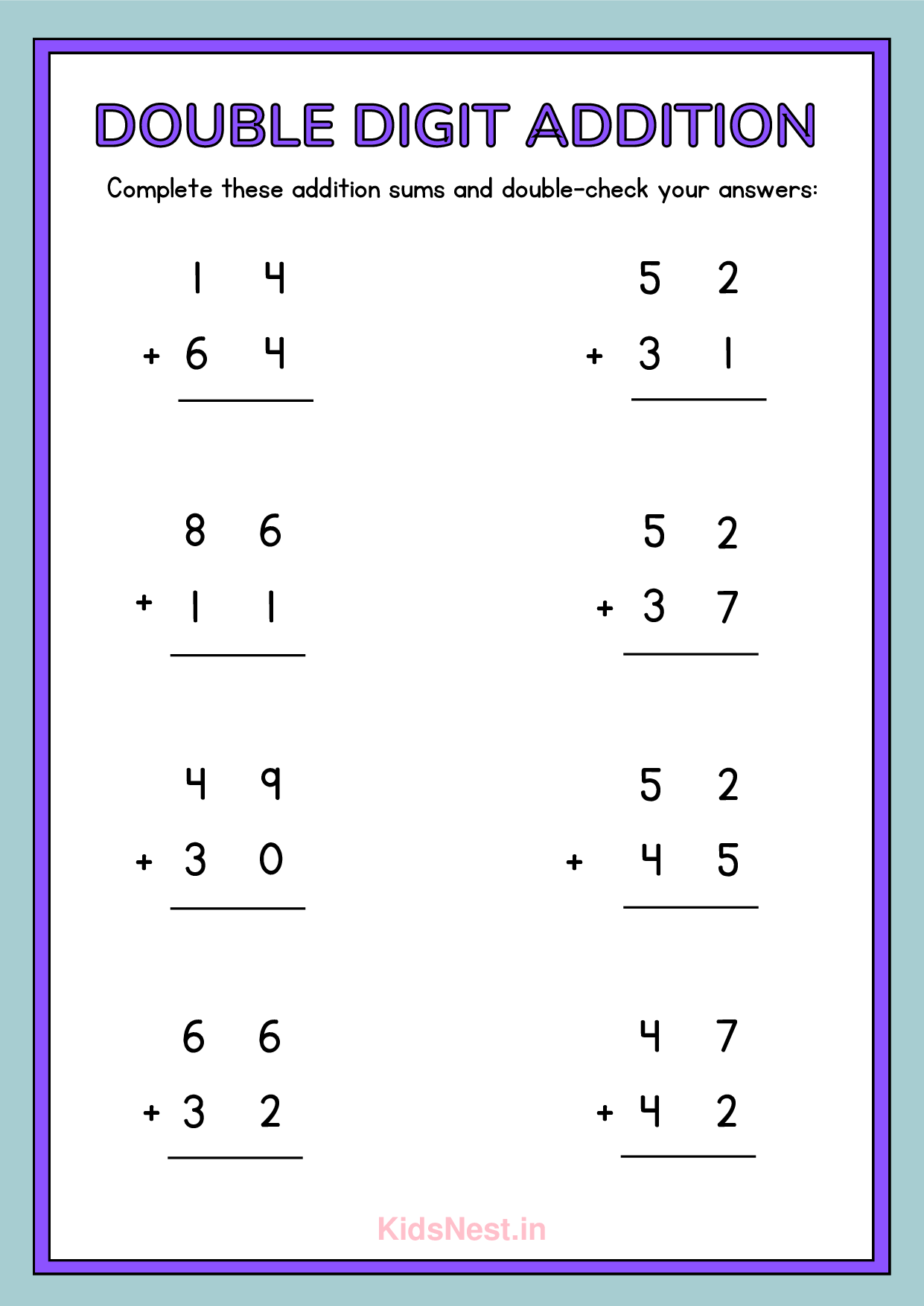 Double Digit Addition Worksheets | Printable Math for Kids