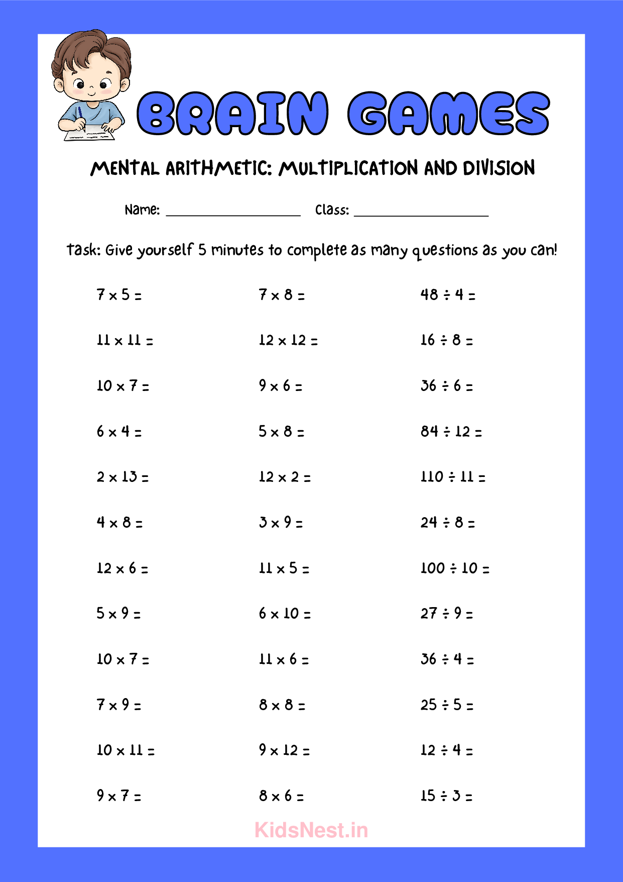 Printable Math Brain Games for Kids | Educational Worksheets cover