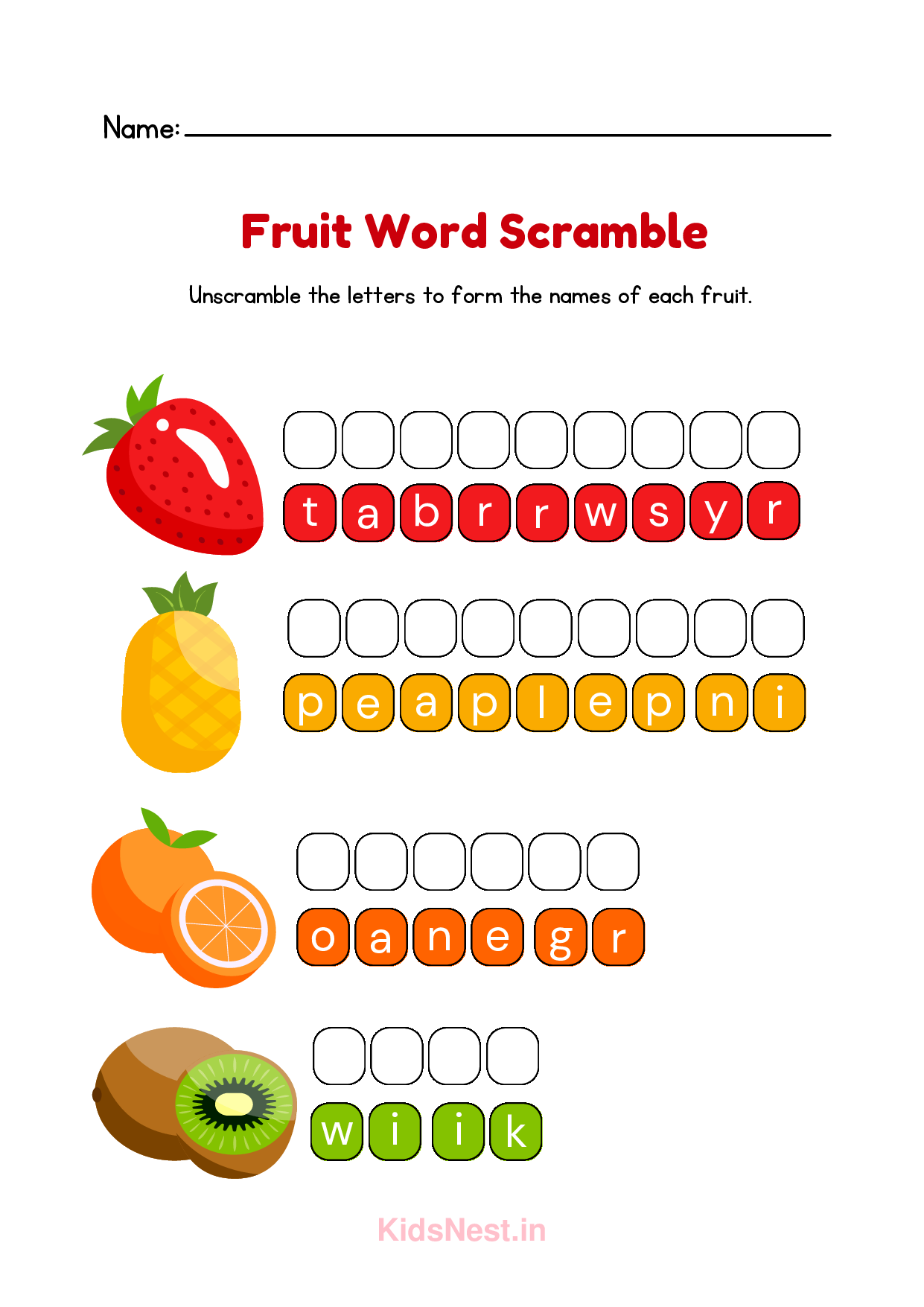 Printable Fruit Word Scramble for Kids | Fun Activity