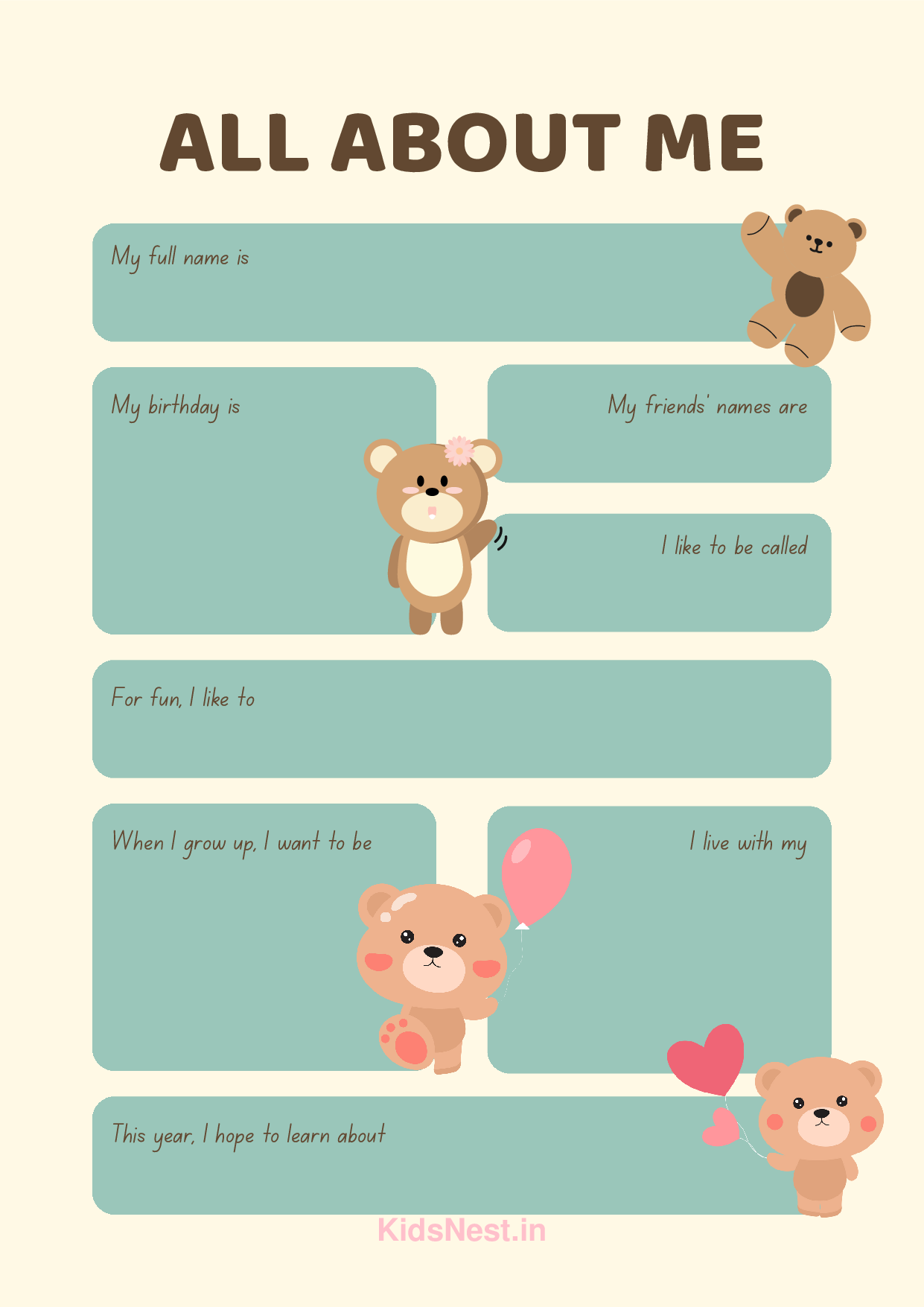 All About Me Printable Worksheet | Kids Activity Pages