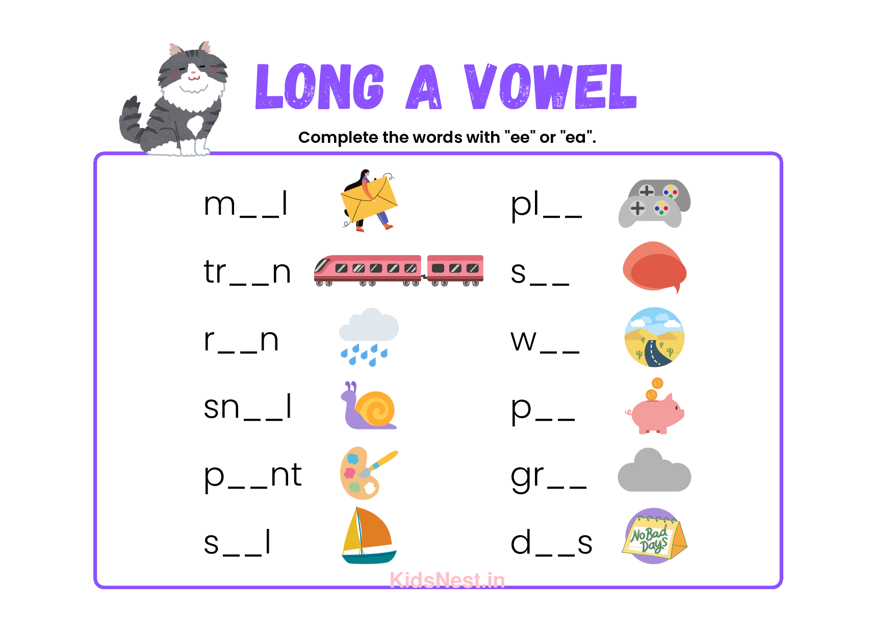 E or EA Vowel Sounds Activity & Worksheets for Kids