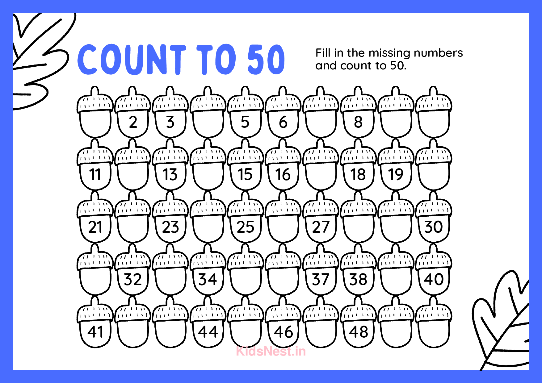Count 1-50 Printable Worksheet | Kids Counting Activity