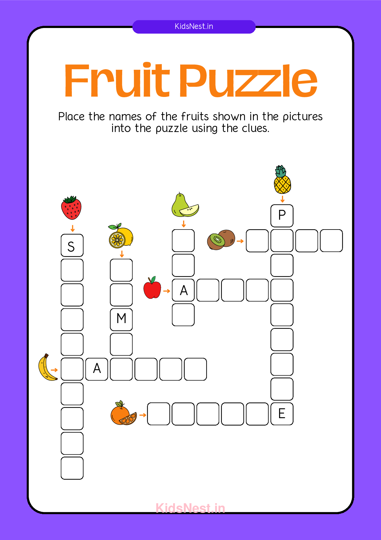 Fruit Puzzle Worksheet | Printable Kids Educational Activity