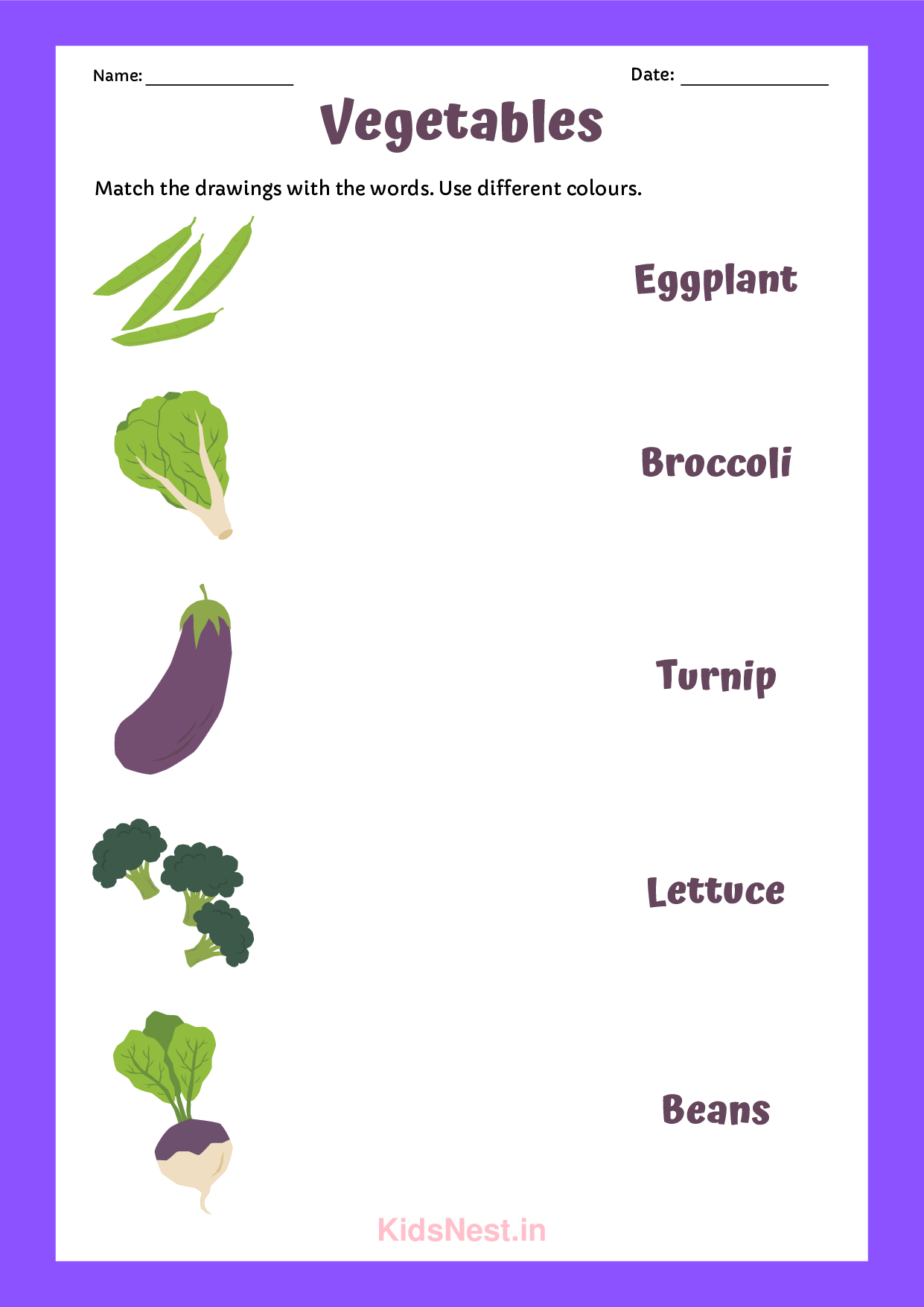 Kids Vegetable Matching Game | Printable Activity & Worksheet