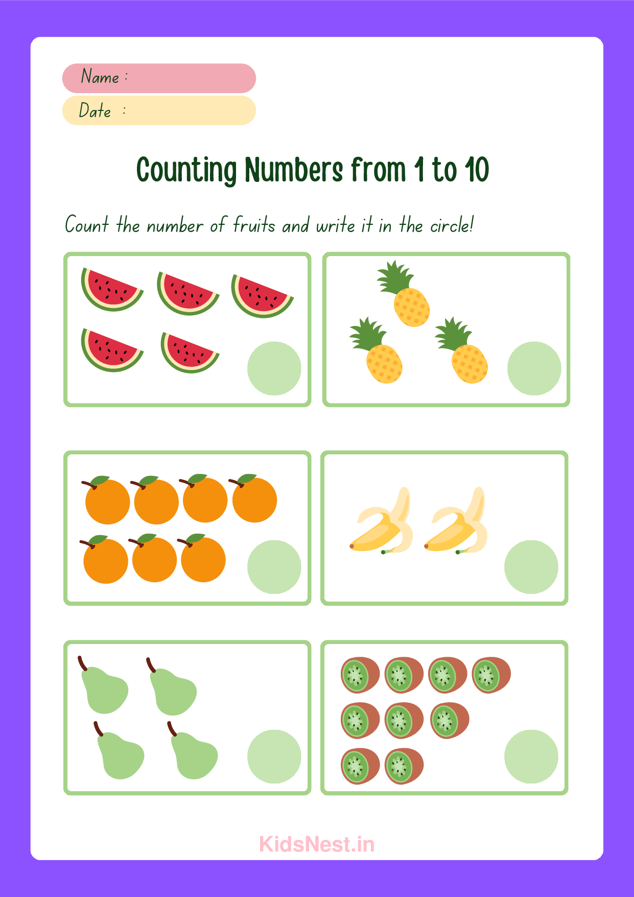 Fruits Counting Worksheet | Fun Printable for Preschoolers