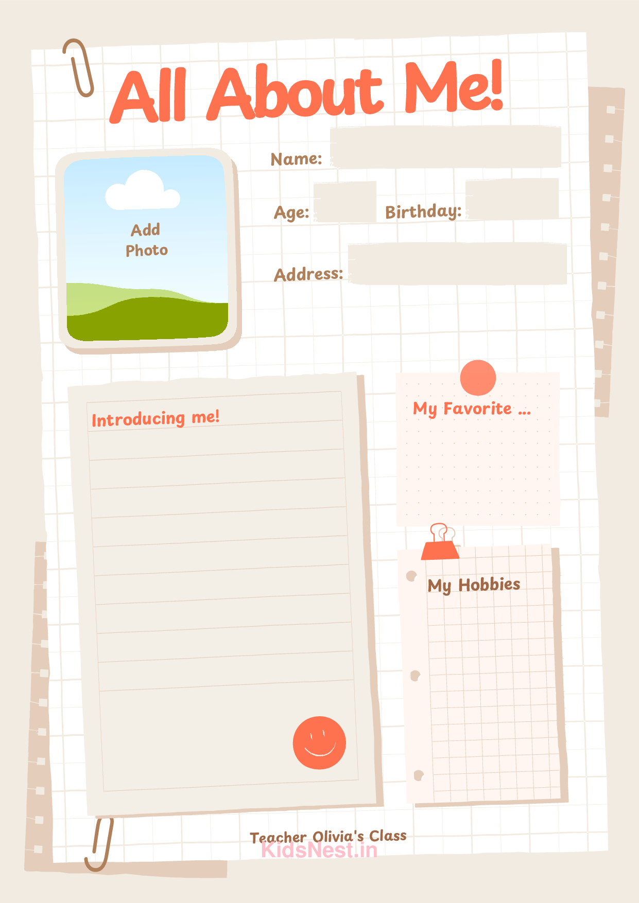 All About Me! Printable Activity for Kids & Students