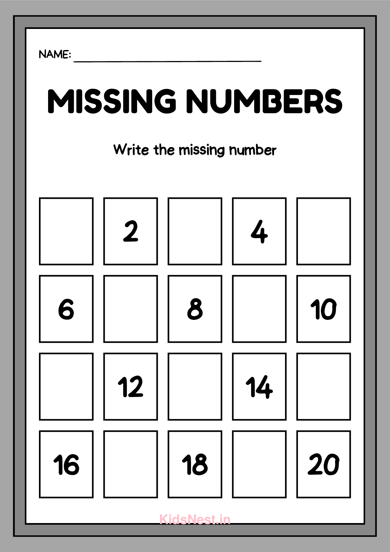 Missing Numbers 1-20 Worksheet | Printable Math for Kids cover