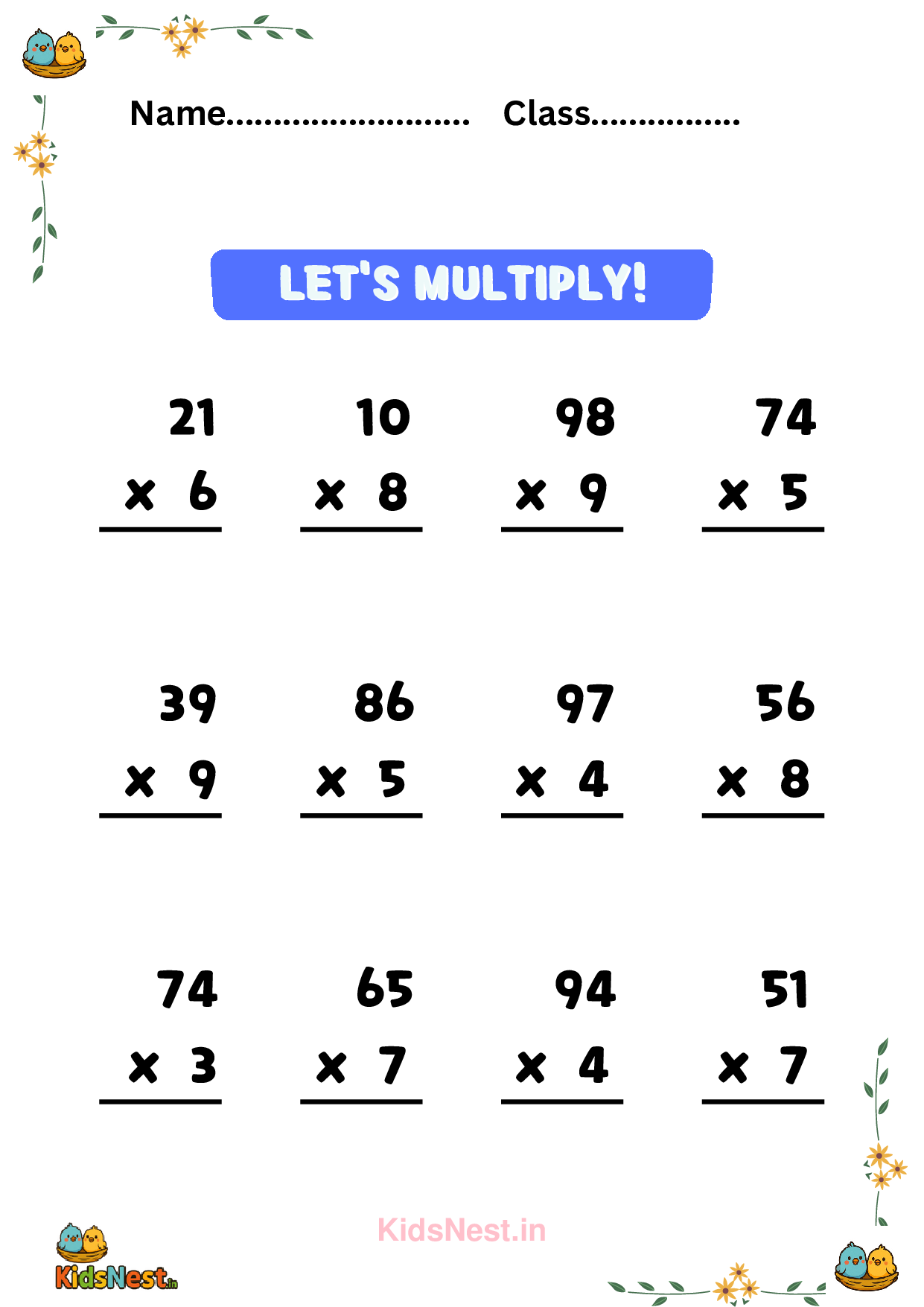 Free Multiplication Worksheets for Kids | Printable Math cover