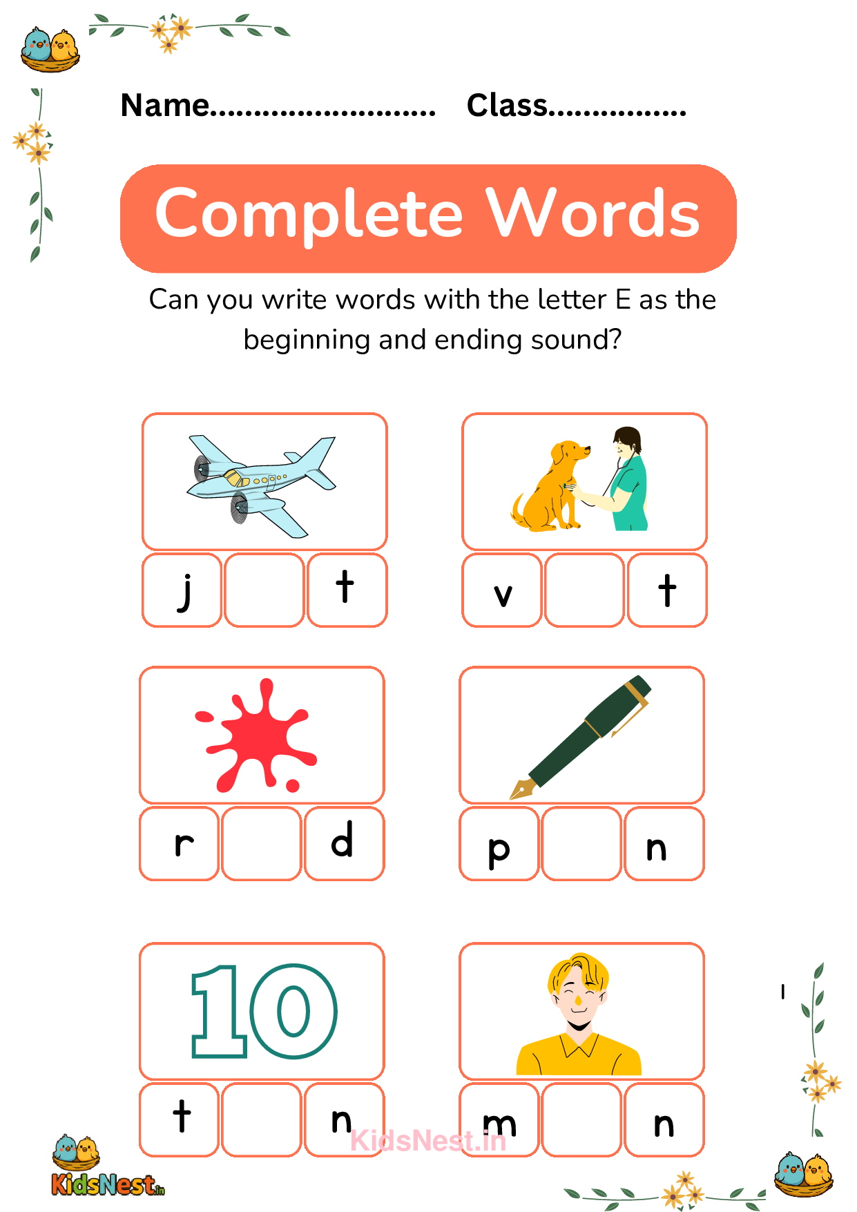 Complete Words Worksheets for Kids | Printable Activities cover