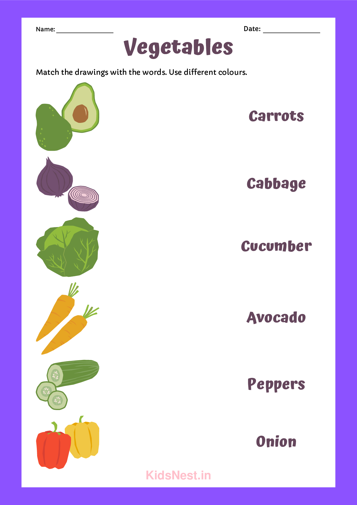 Kids Vegetable Matching Printable | Fun Educational Game