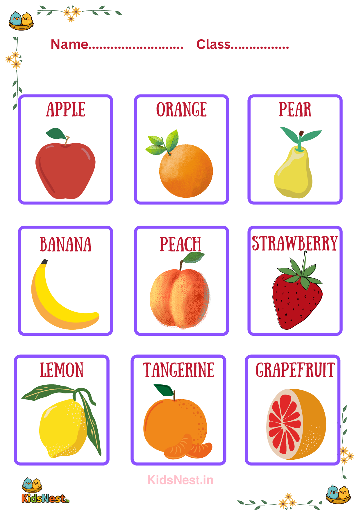 Printable Fruit Name Cards for Kids | Preschool Learning