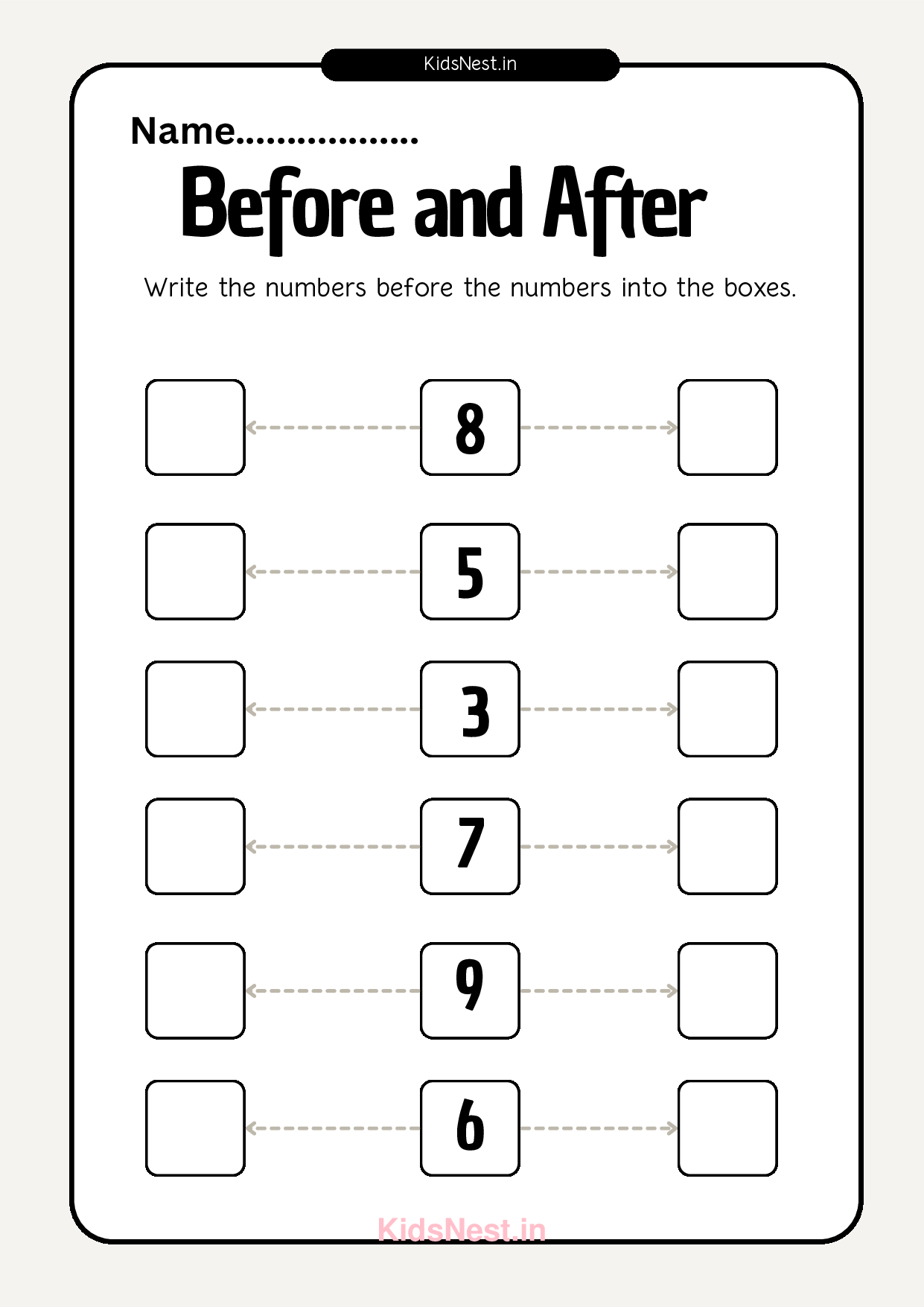 Before & After Numbers 1-10 Worksheet | Printable Activity
