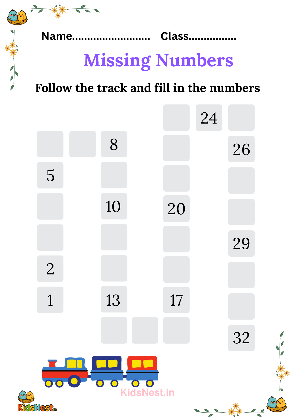 Missing Numbers 1-40 Worksheet | Printable Math Activity