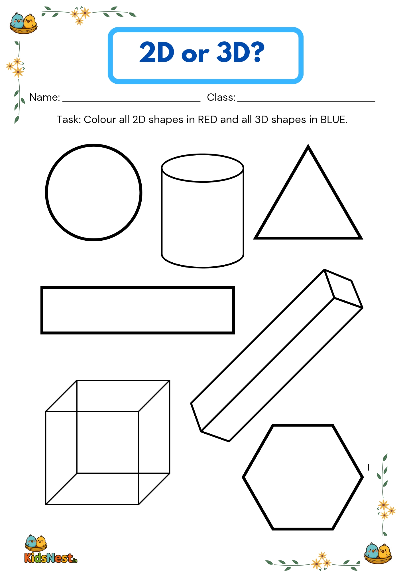 2D vs 3D Shapes Activity for Kids | Printable Worksheet