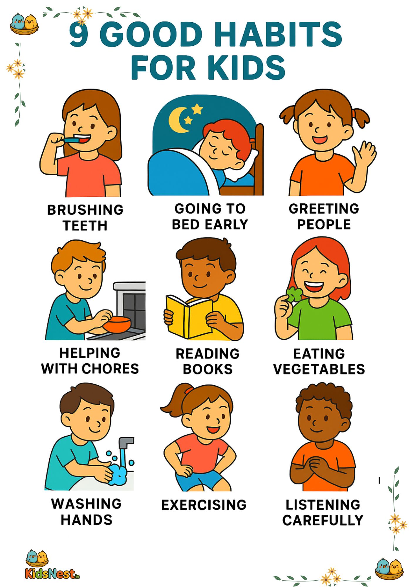 9 Good Habits Chart for Kids | Free Printable Activity