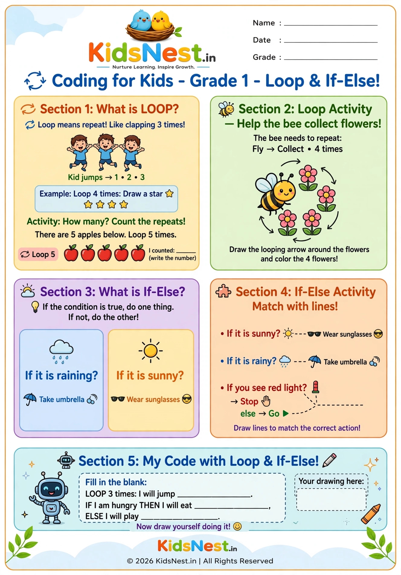Coding for Kids: Fun Loop & If-Else Worksheets | Printable PDF