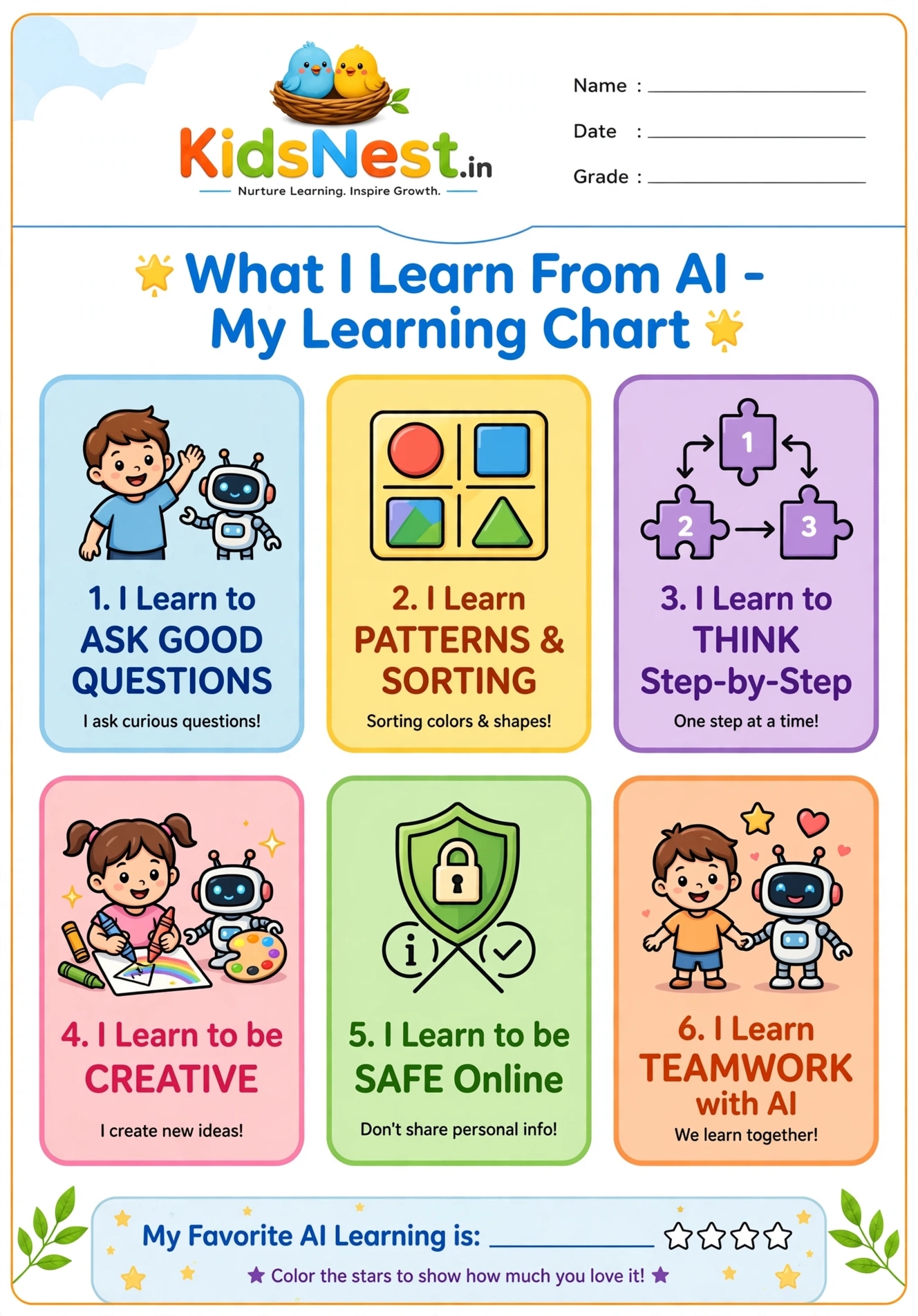 AI Learning Chart Worksheet for Kids | Printable Activity