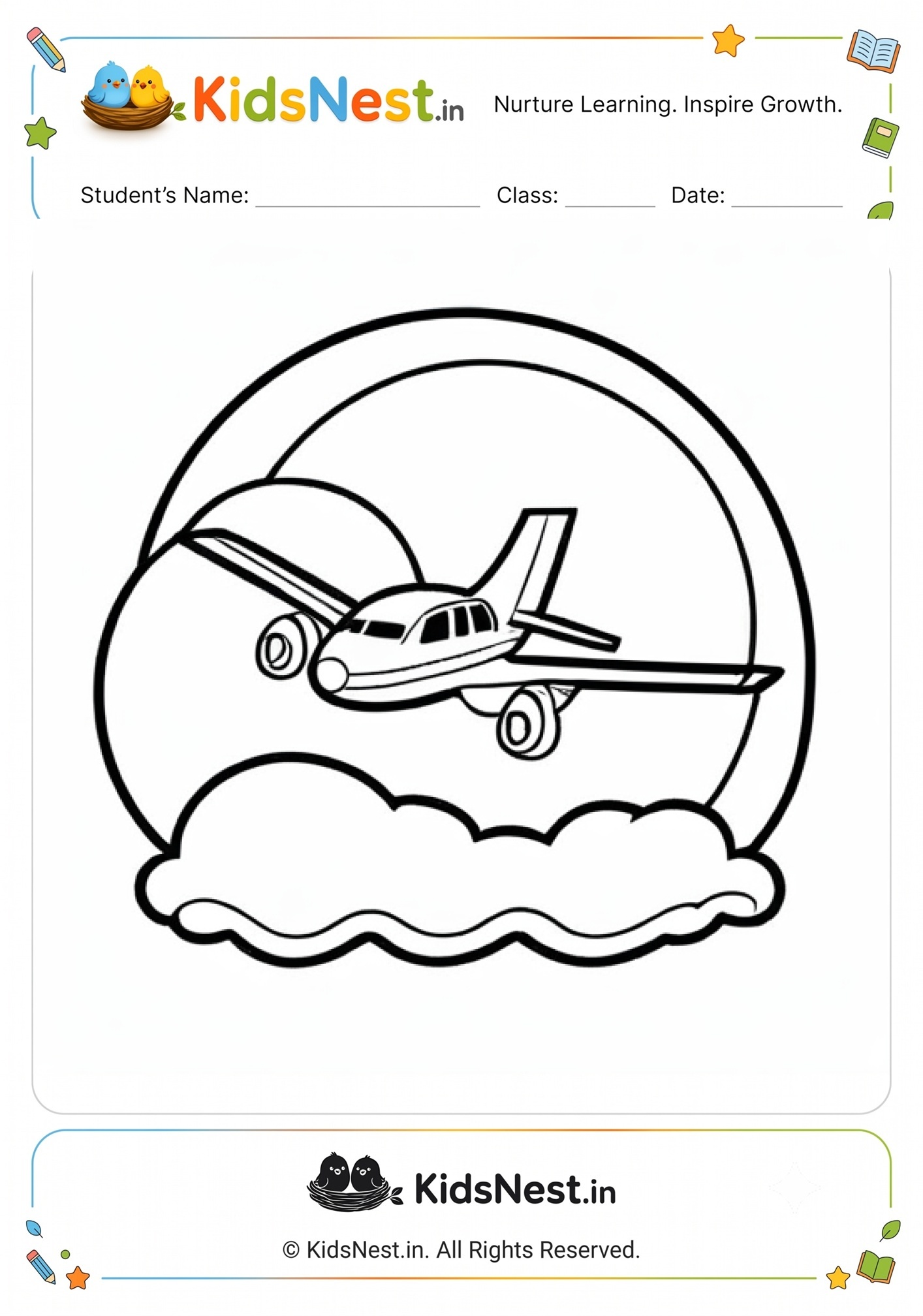 Airplane in the Sky Coloring Page for Kids | Printable PDF
