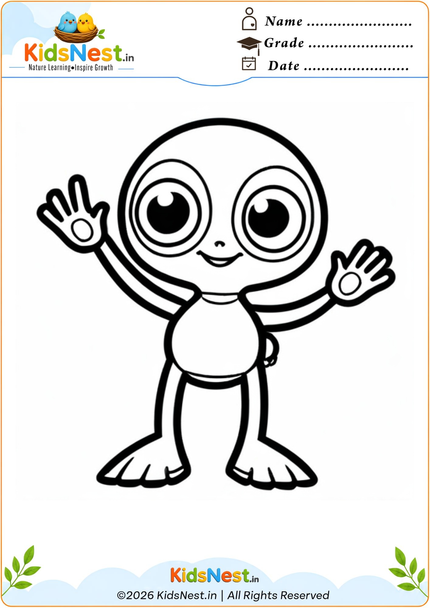 Printable Alien Character Coloring Page for Kids | Free PDF