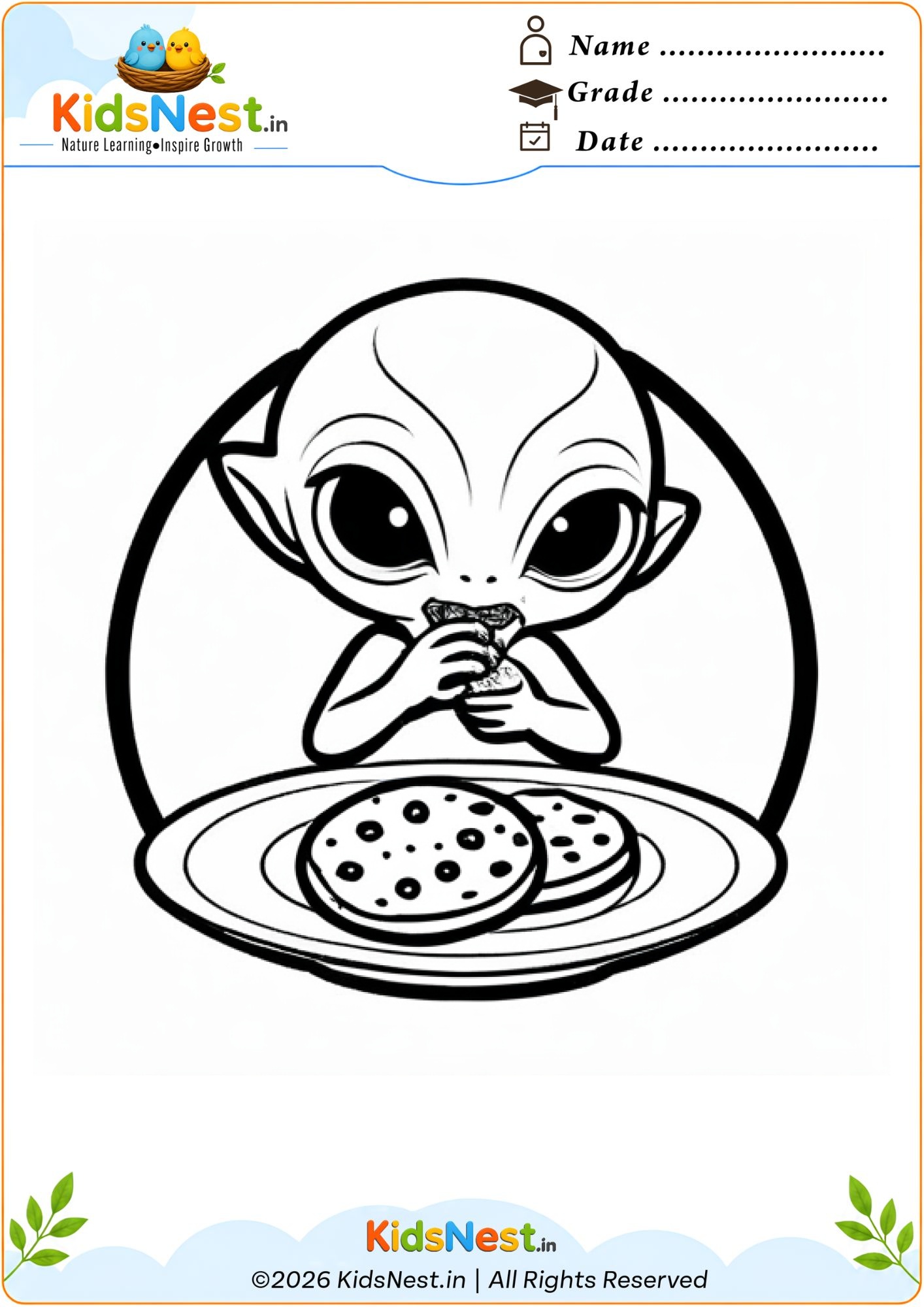 Alien Eating Cookies Coloring Worksheet | Fun Printable for Kids
