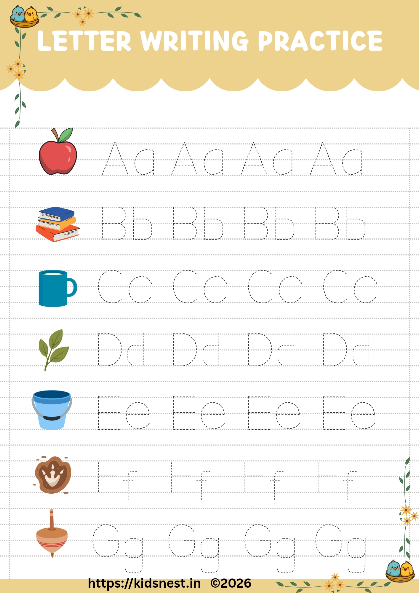 Alphabet A-G Tracing Practice Worksheet | Free Printable PDF