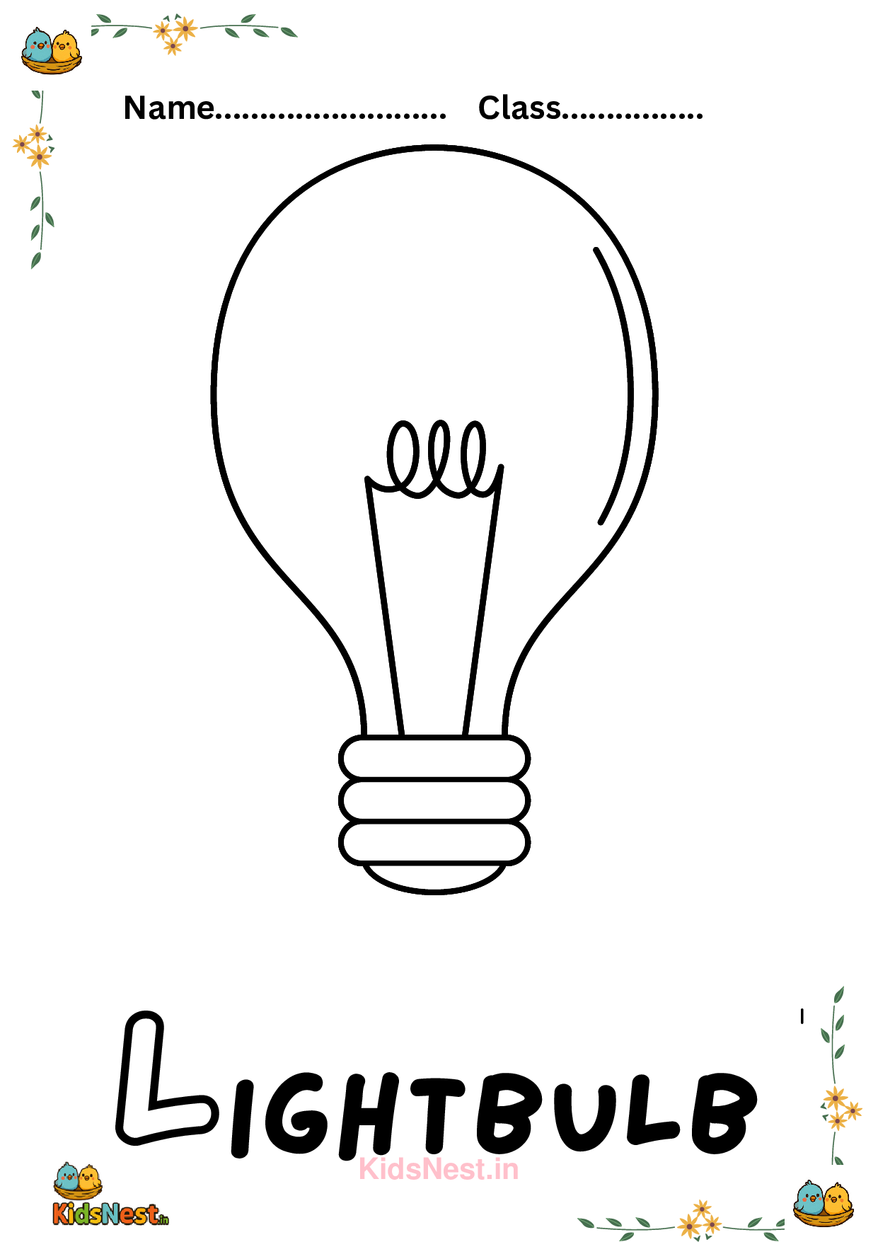 Alphabet L Worksheet: Lightbulb Coloring & Tracing Page