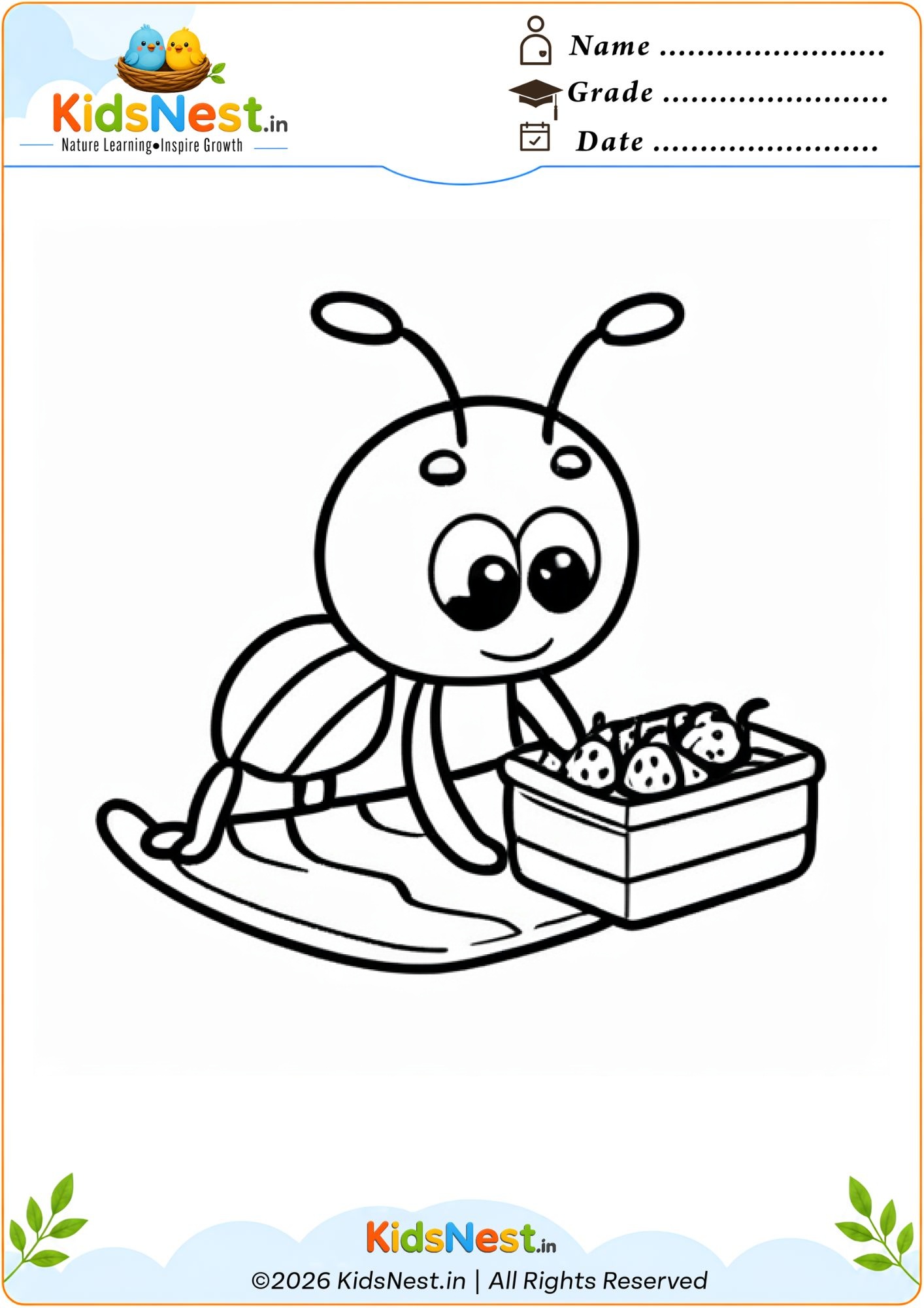 Ant Carrying Food Coloring Worksheet for Kids | Printable PDF