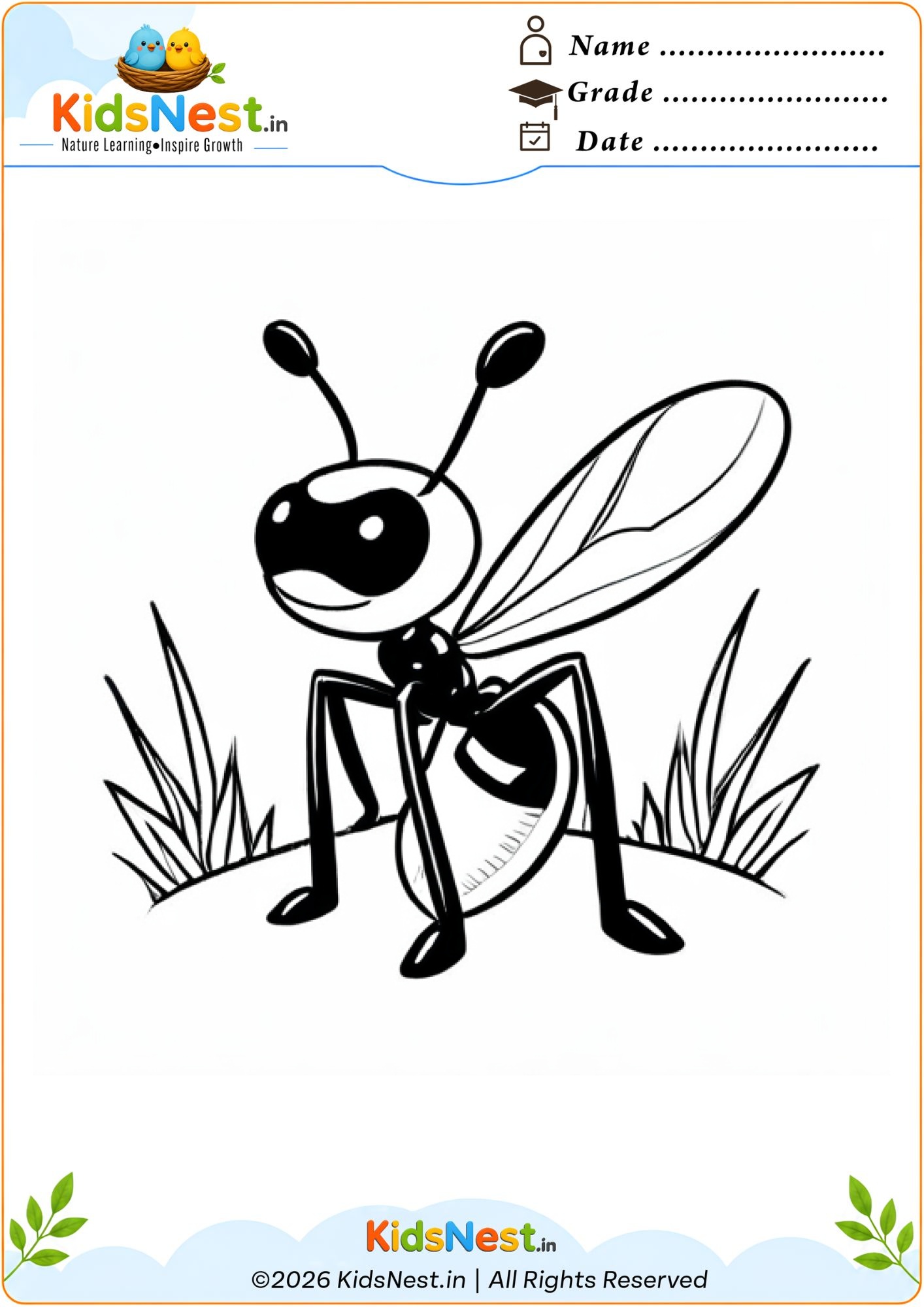Free Printable Ant Coloring Worksheet for Kids | Educational