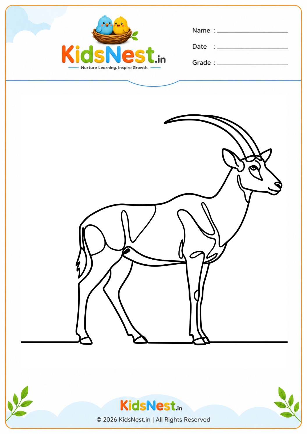Antelope Coloring Worksheet for Kids | Printable PDF