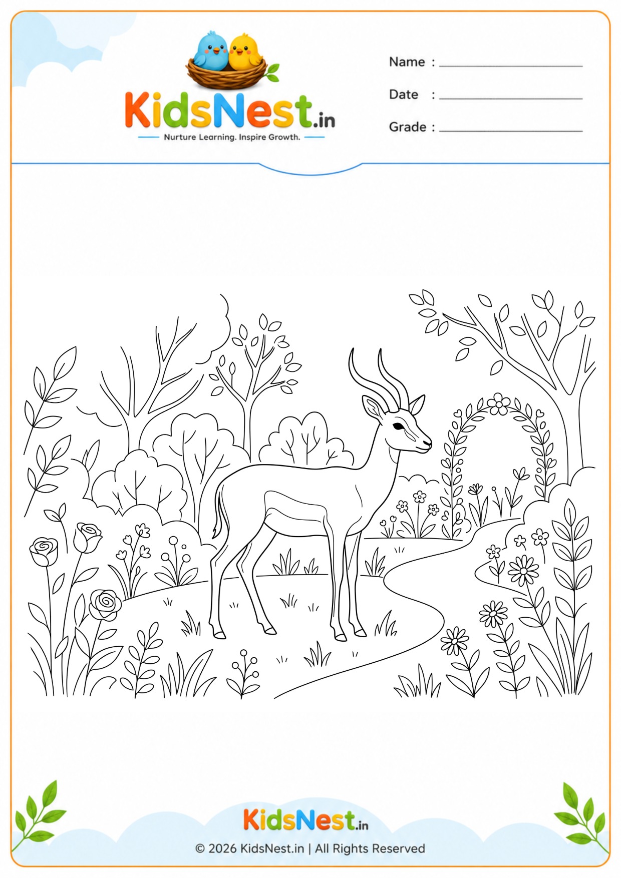 Antelope in the Forest Coloring Worksheet | Free Printable