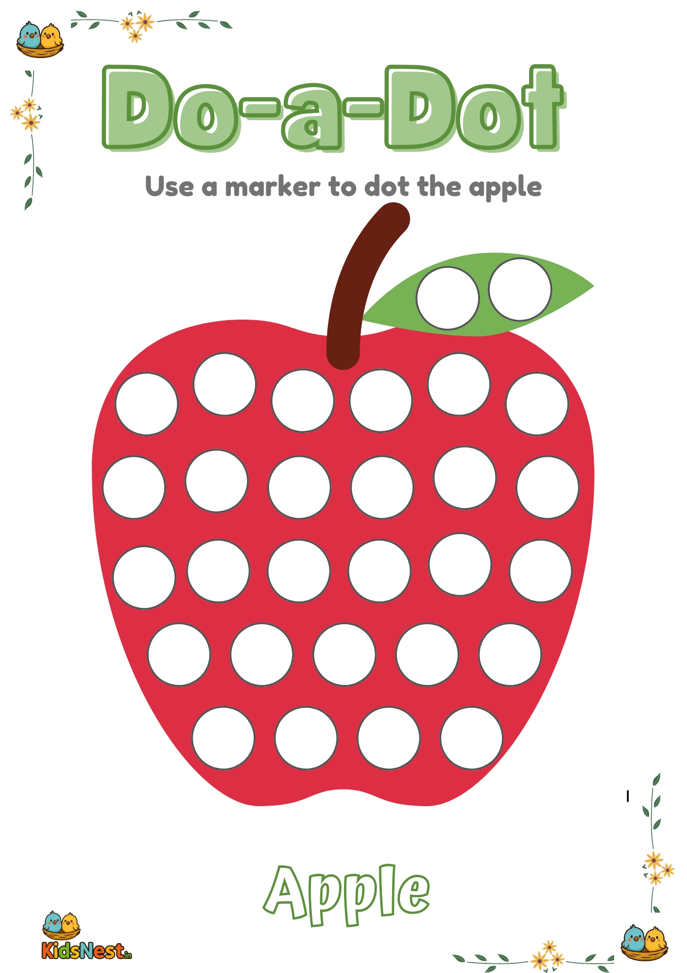 Free Apple Do a Dot Coloring Page | Printable Activity for Kids