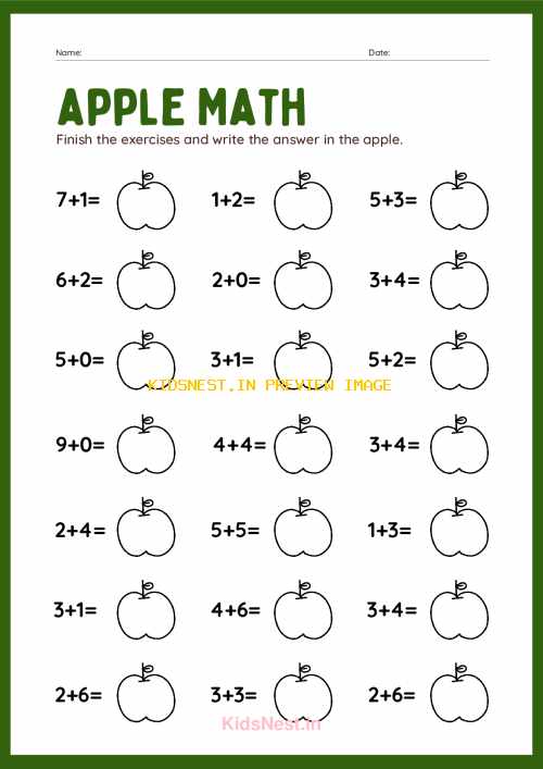 Apple Math Addition Worksheets (1-10) for Kids | Printable