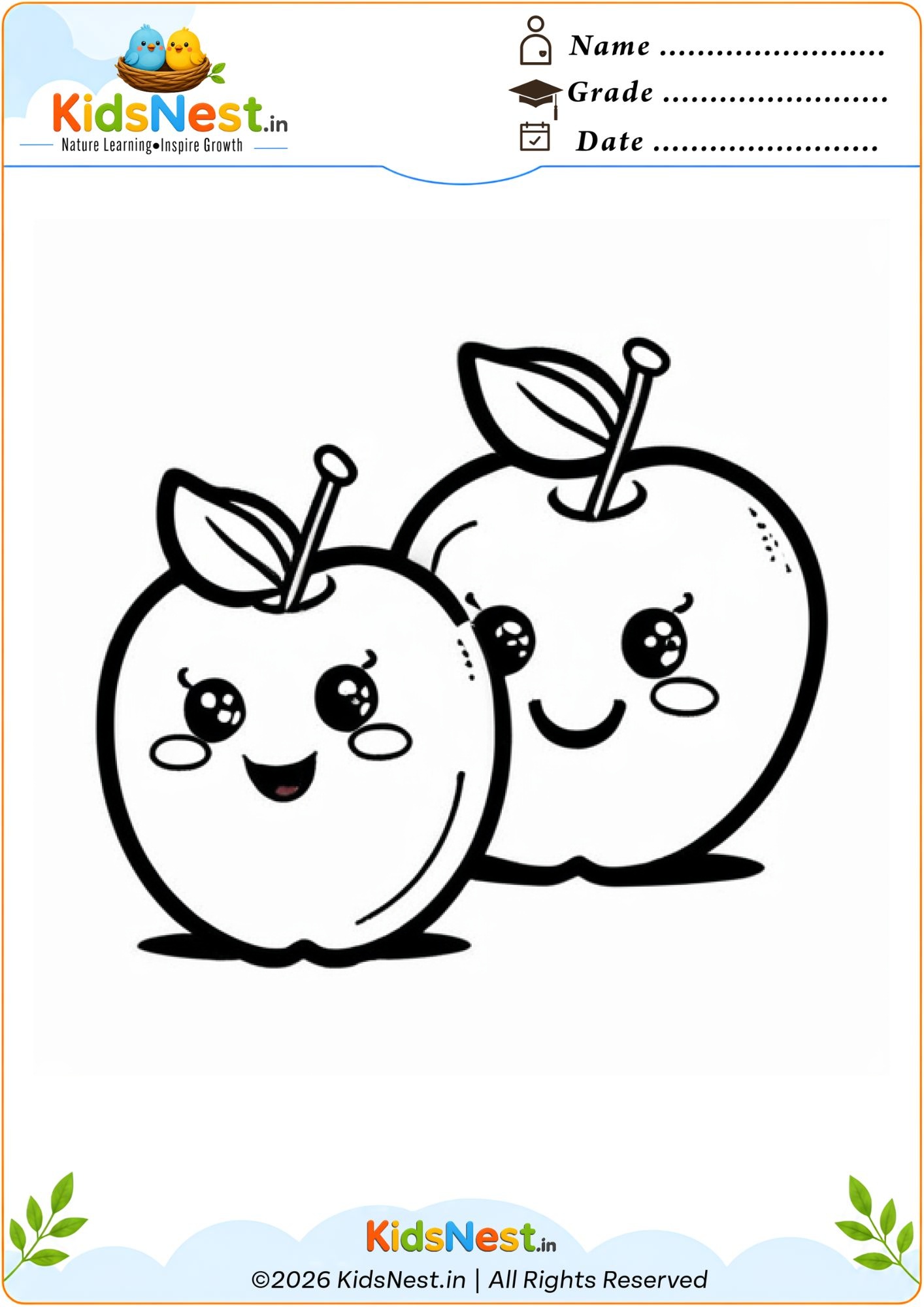 Free Apples Coloring Worksheet for Kids | Printable Activity