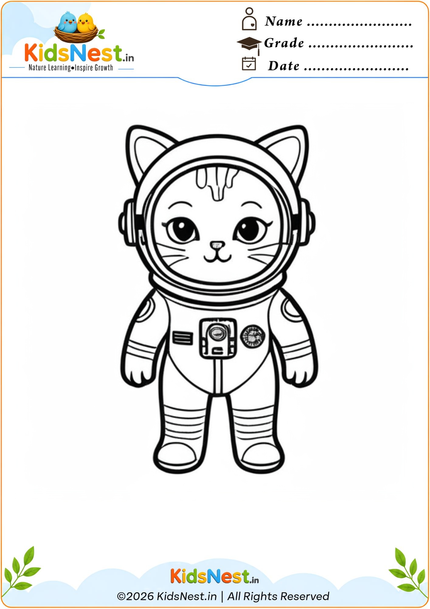 Astronaut Cat Coloring Page for Kids | Free Printable PDF