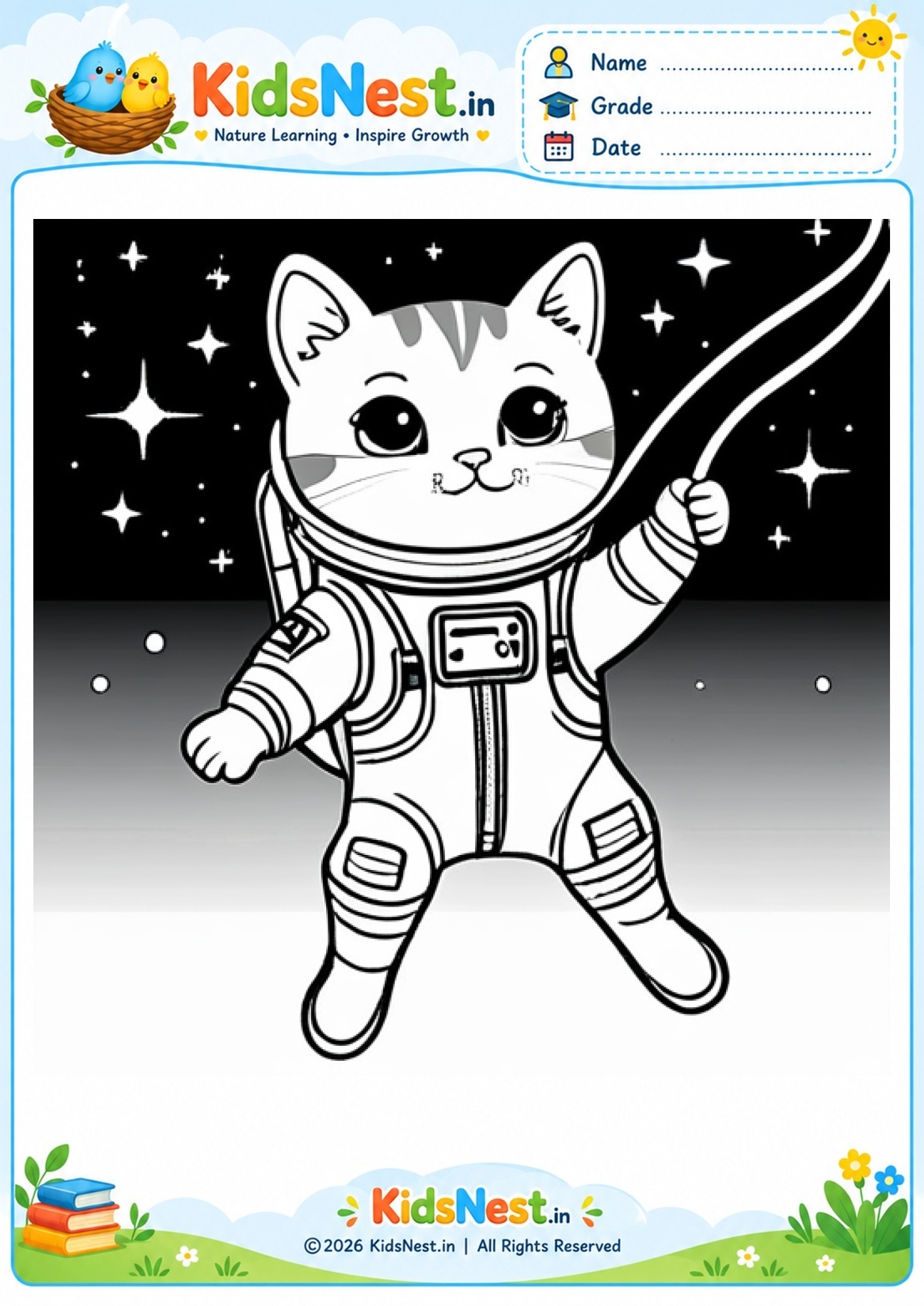 Astronaut Cat Coloring Page for Kids | Printable PDF