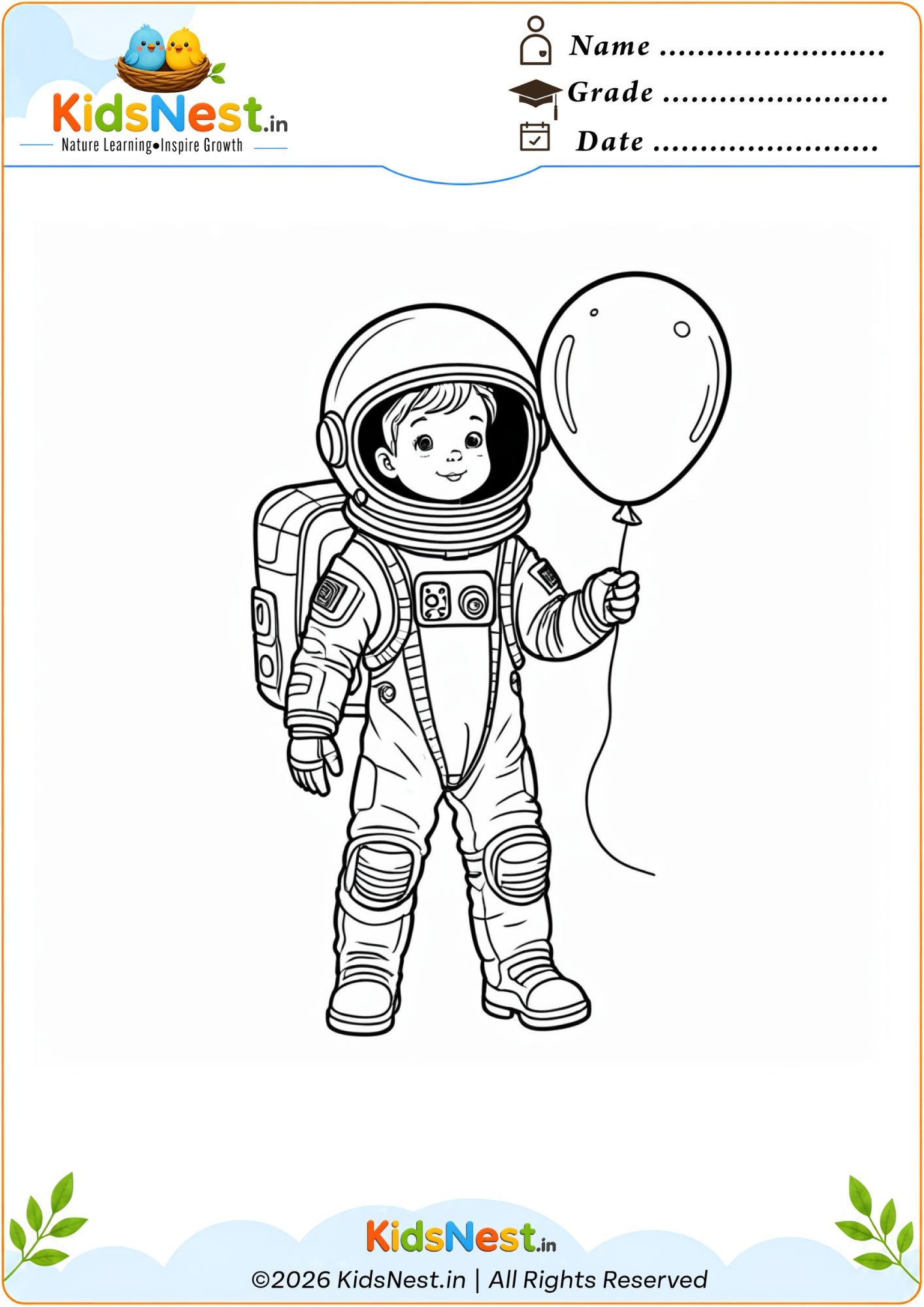 Astronaut Holding Balloon Coloring Page | Free Printable for Kids